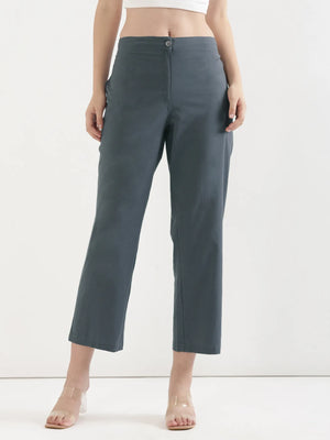 Women German Grey Airy Linen Straight Pants