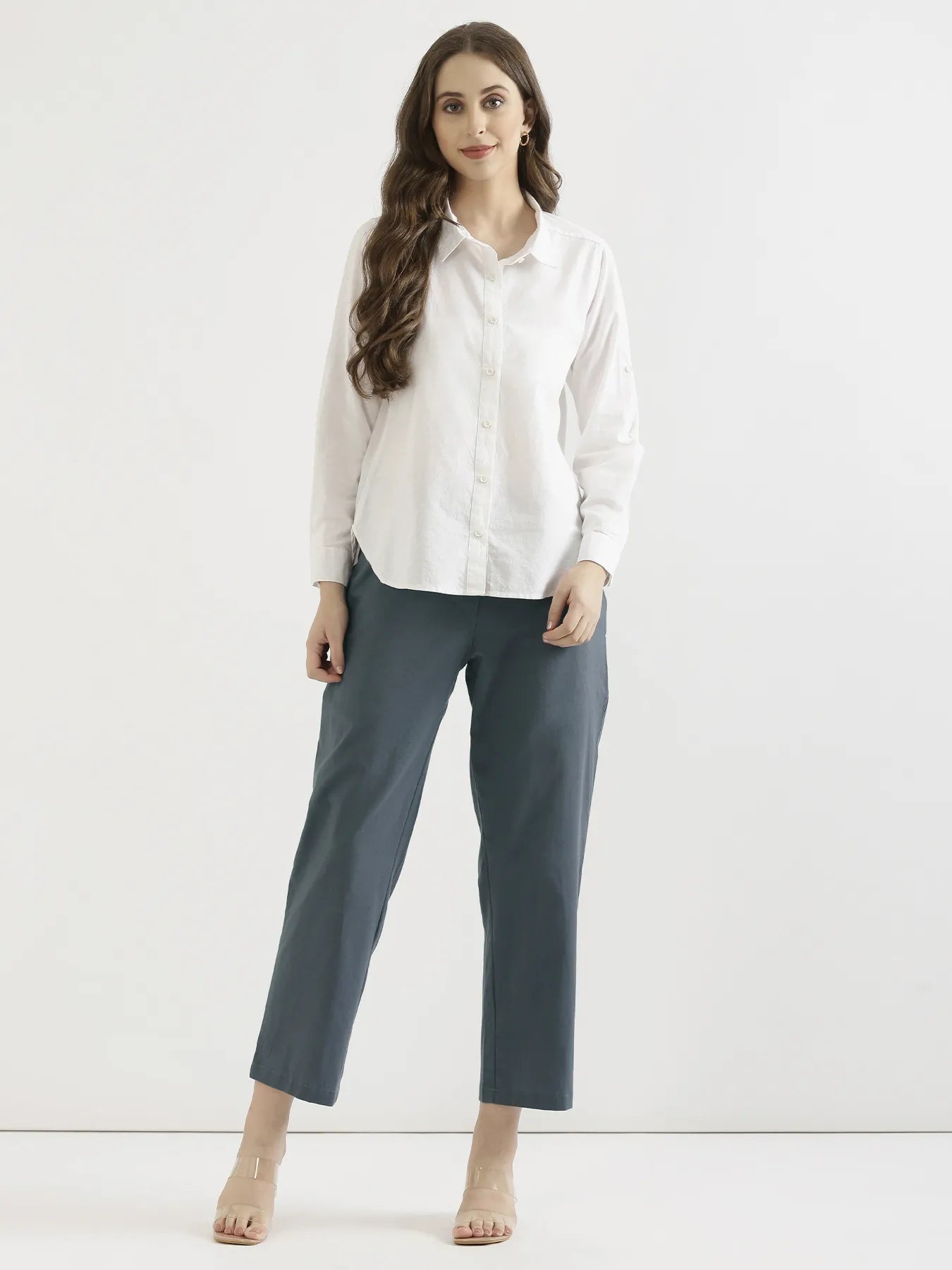 Women German Grey Airy Linen Straight Pants