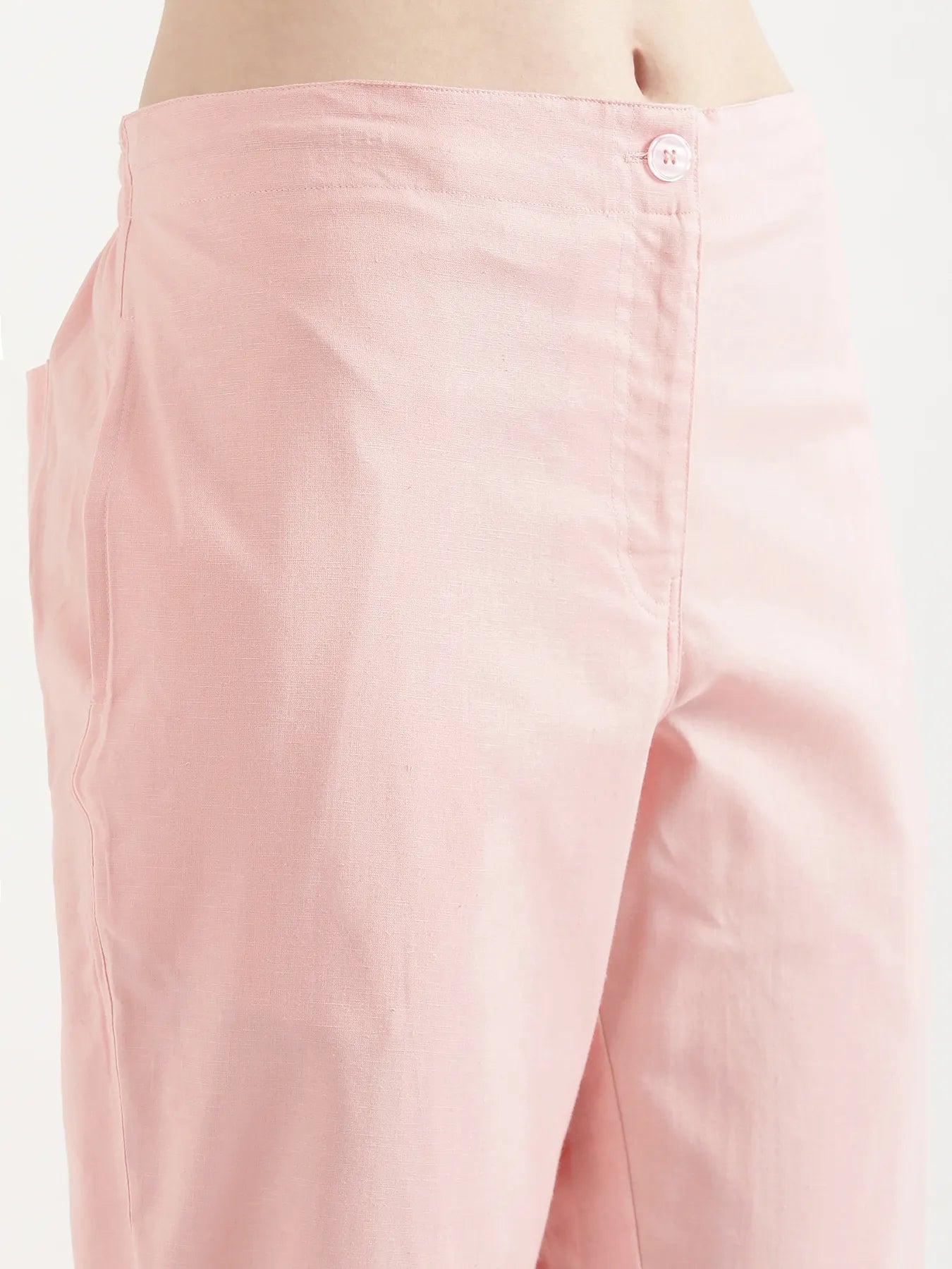 Women Salmon Pink Airy Linen Straight Pants