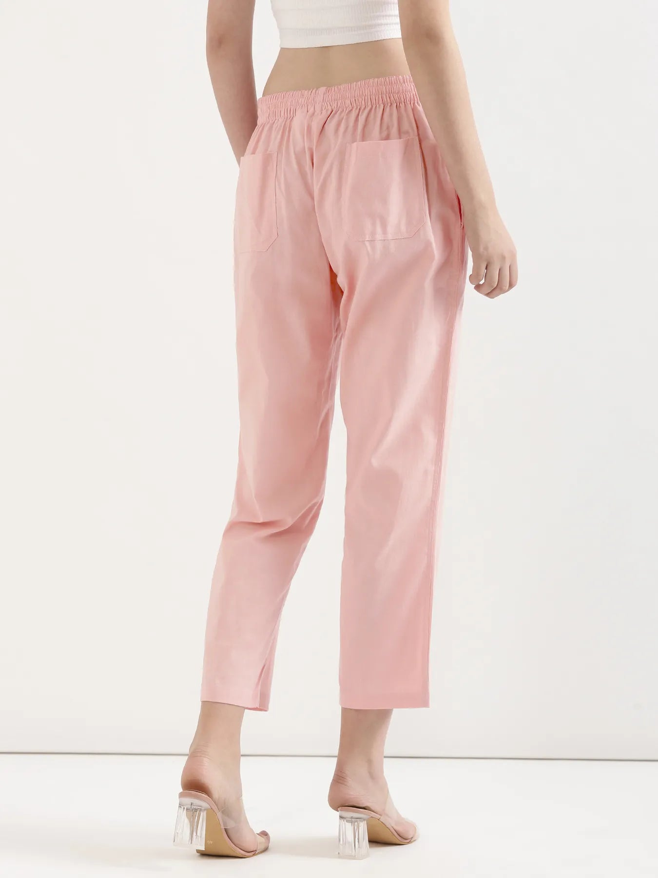 Women Salmon Pink Airy Linen Straight Pants