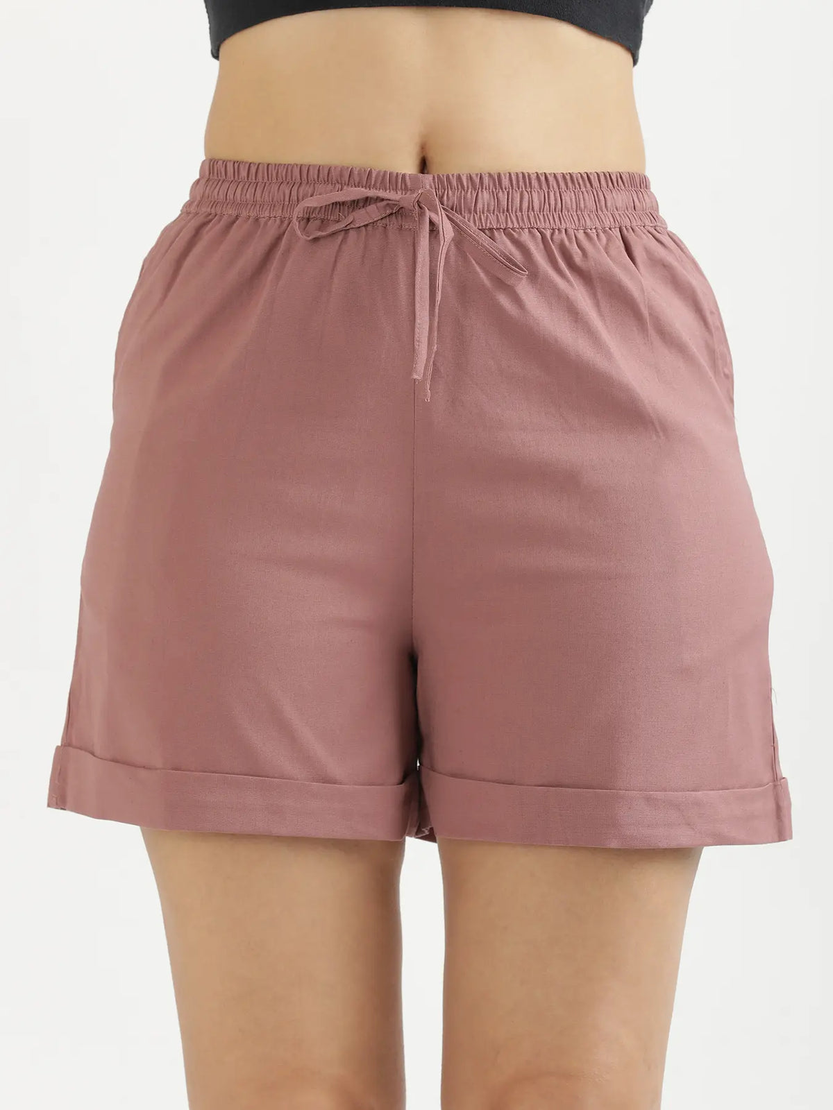 Women Rose Taupe Airy Linen Shorts