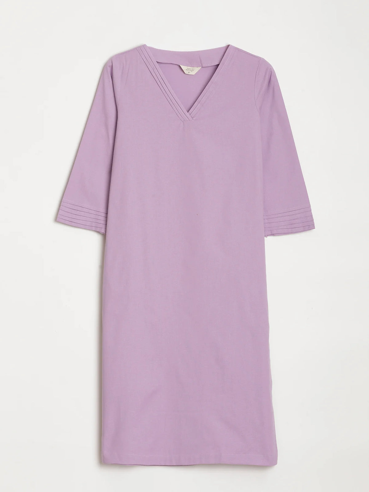 Women Lilac Airy Linen V-Neck Long Kurta