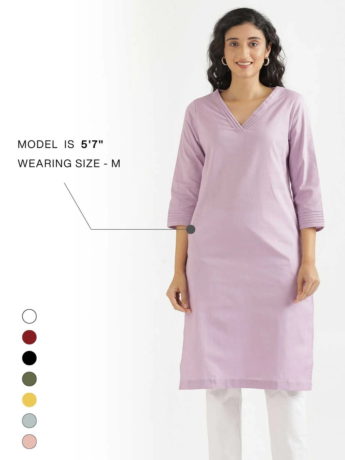 Women Lilac Airy Linen V-Neck Long Kurta