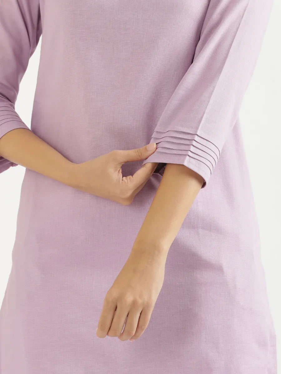 Women Lilac Airy Linen V-Neck Long Kurta