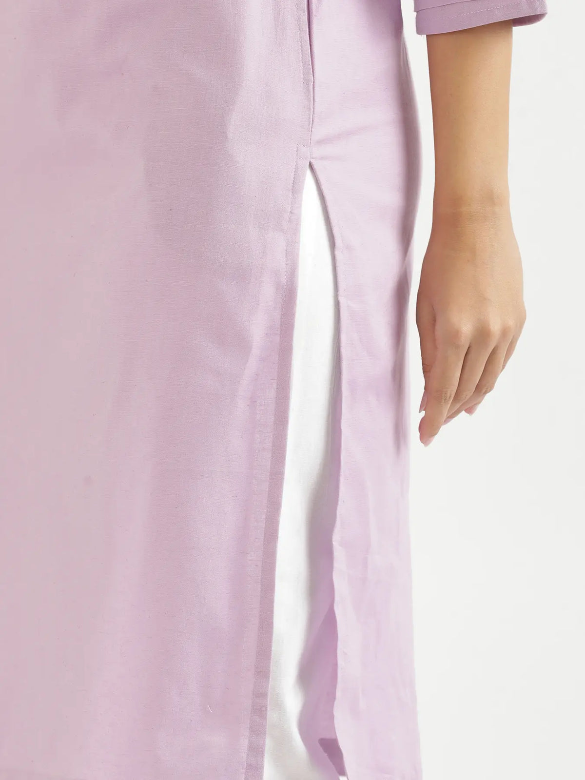 Women Lilac Airy Linen V-Neck Long Kurta