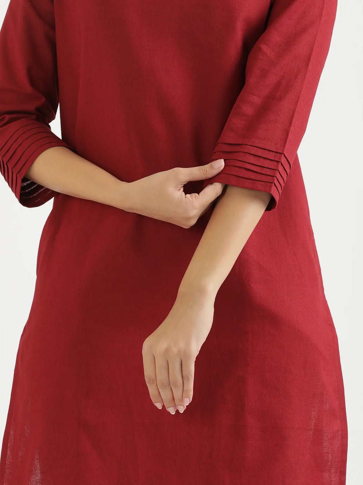 Women Maroon Airy Linen V-Neck Long Kurta