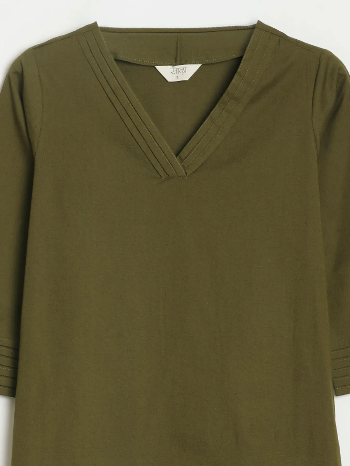 Women Olive Green Airy Linen V-Neck Long Kurta