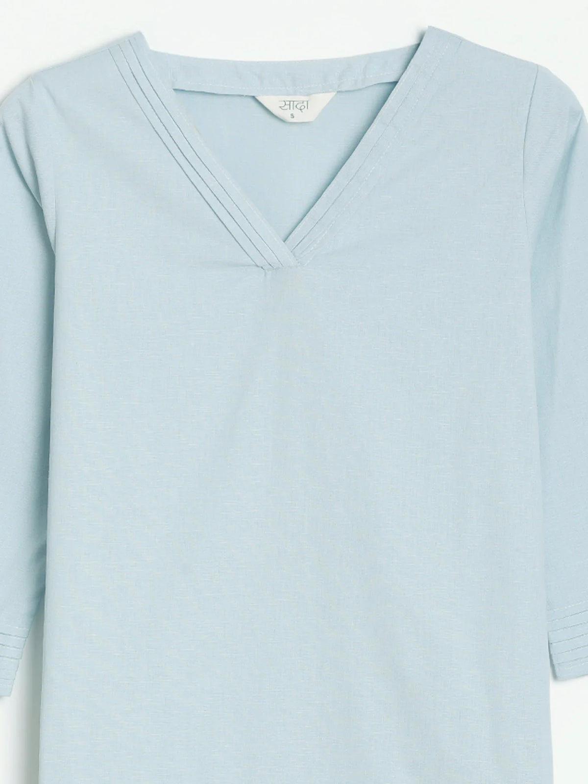 Women Sky Blue Airy Linen V-Neck Long Kurta