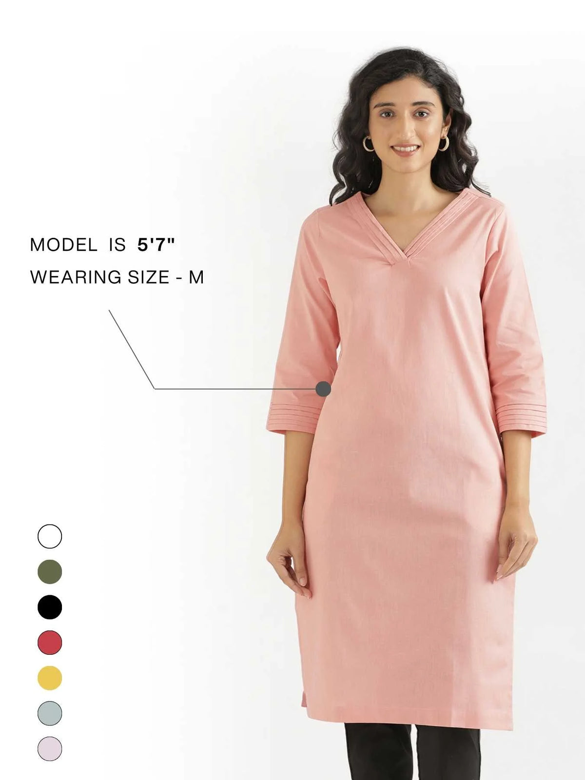 Women Salmon Pink Airy Linen V-Neck Long Kurta
