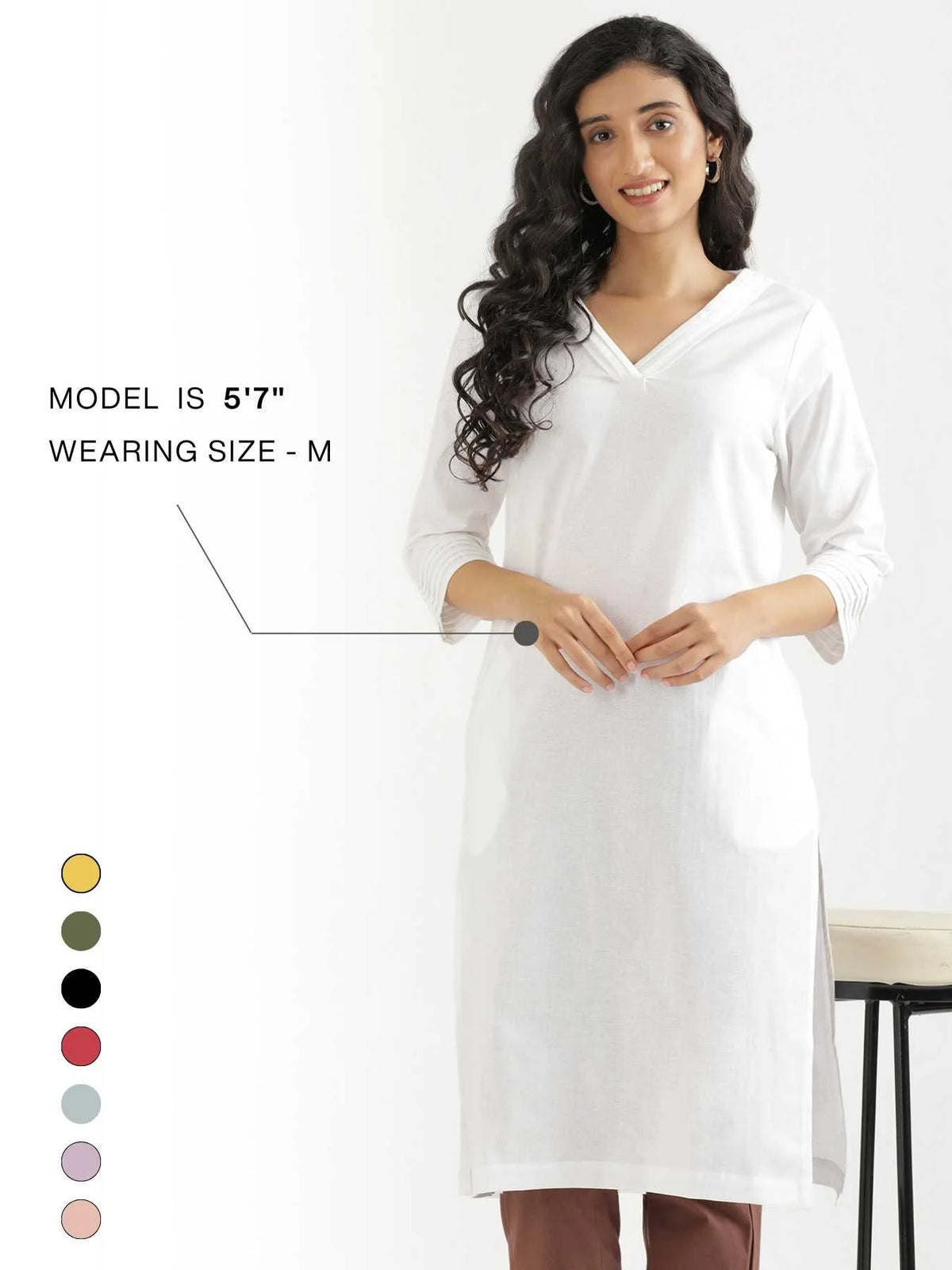 Women White Airy Linen V-Neck Long Kurta