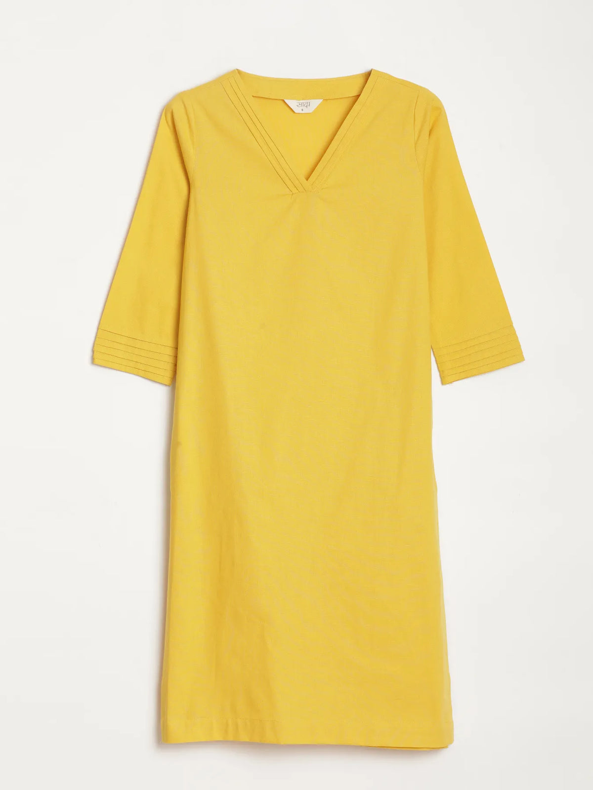 Women Yellow Airy Linen V-Neck Long Kurta