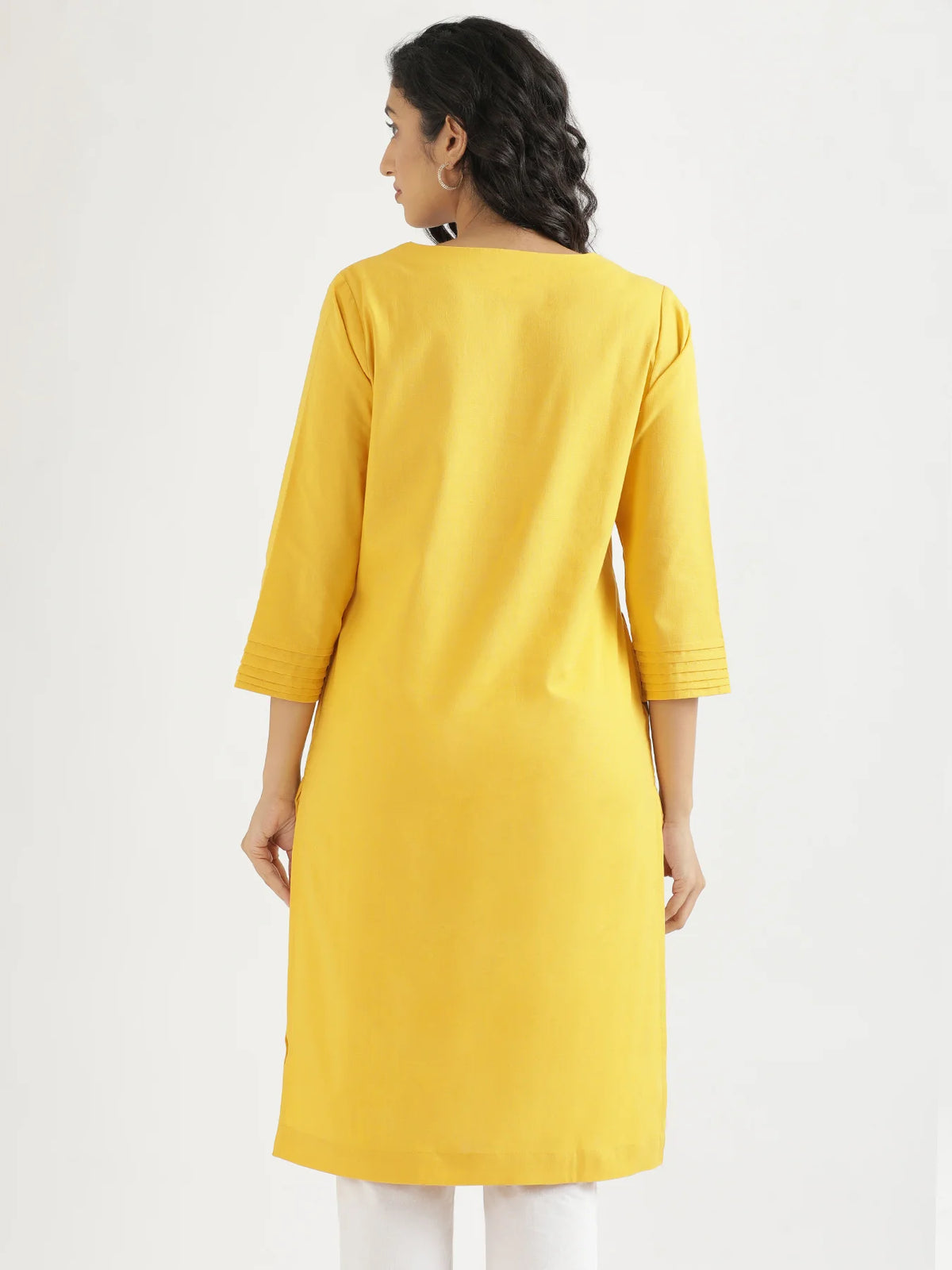 Women Yellow Airy Linen V-Neck Long Kurta