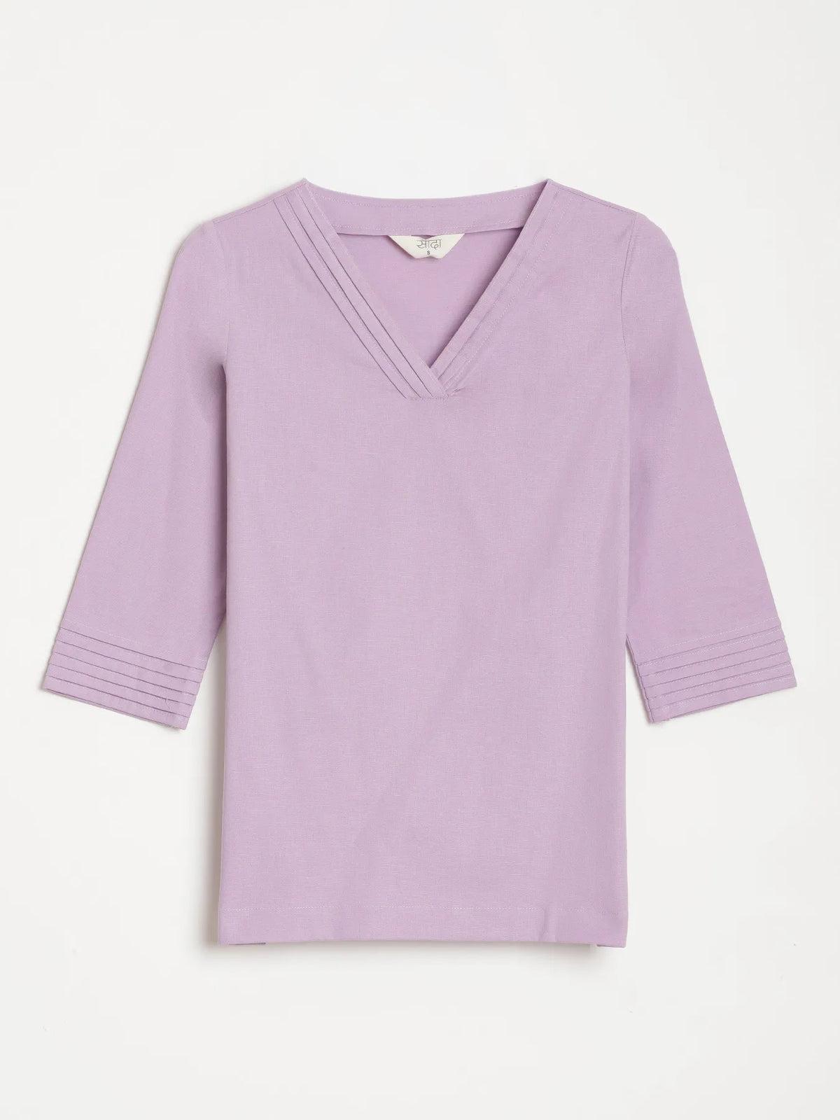 Women Lilac Airy Linen V-Neck Short Kurta