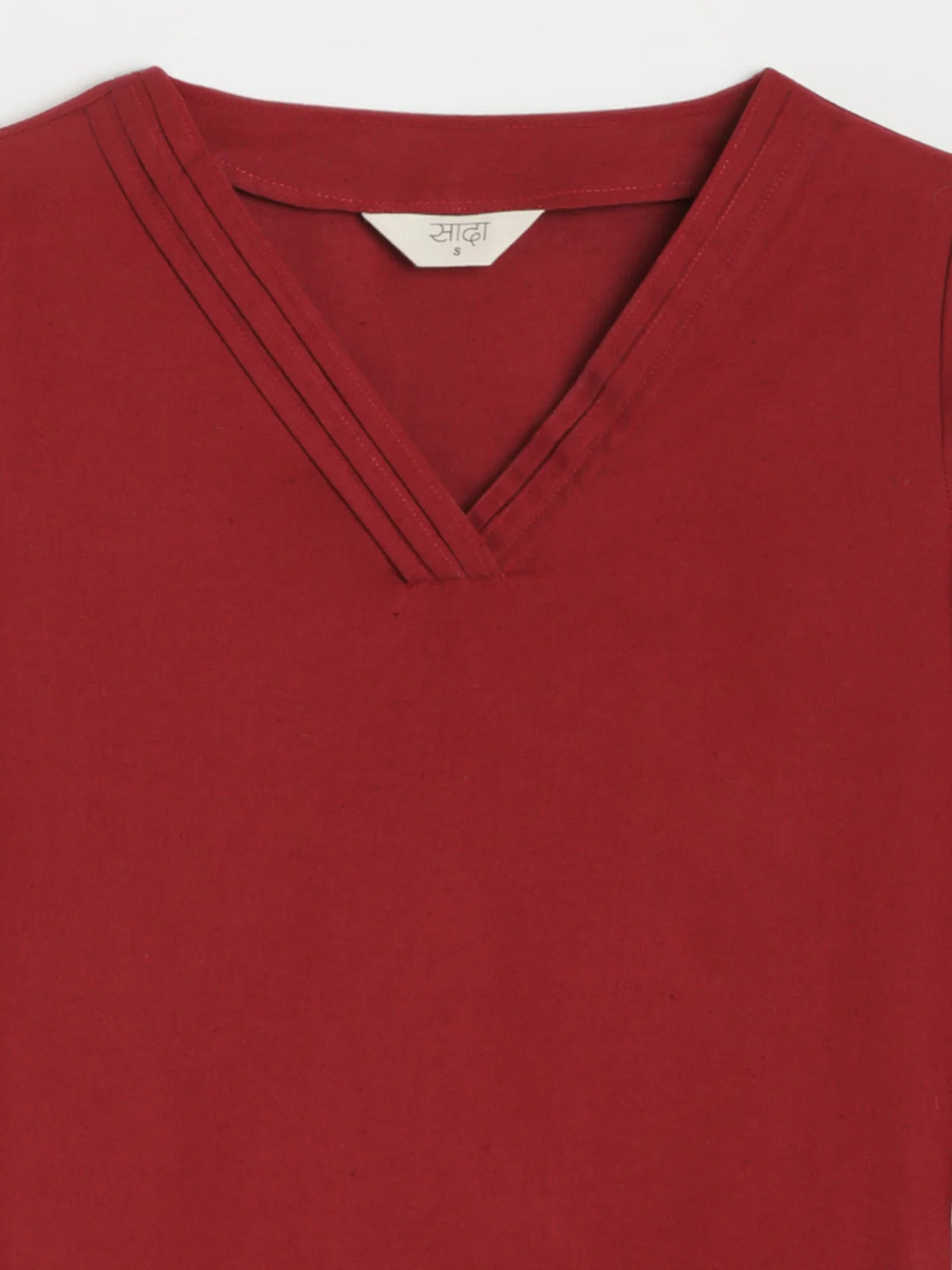 Women Maroon Airy Linen V-Neck Short Kurta