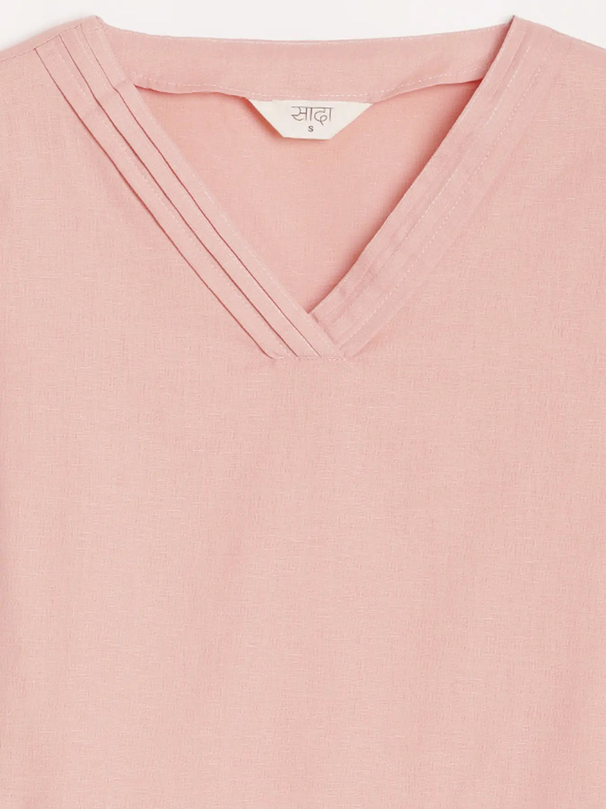 Women Salmon Pink Airy Linen V-Neck Short Kurta