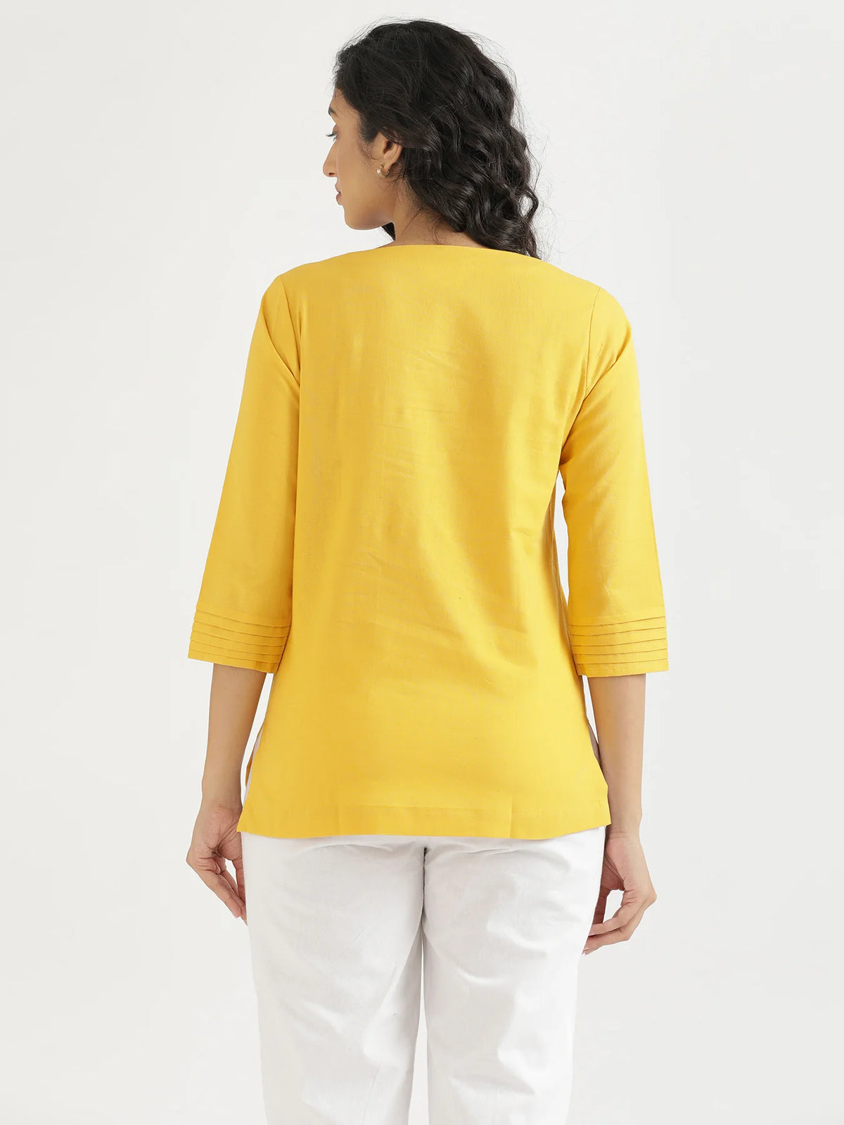 Women Yellow Airy Linen V-Neck Short Kurta