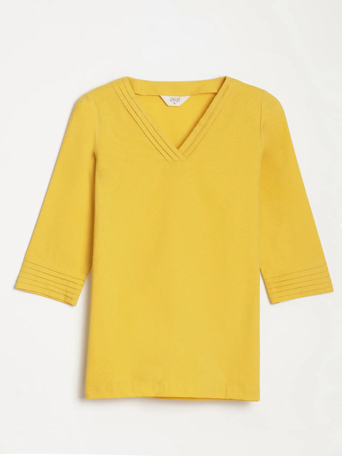 Women Yellow Airy Linen V-Neck Short Kurta