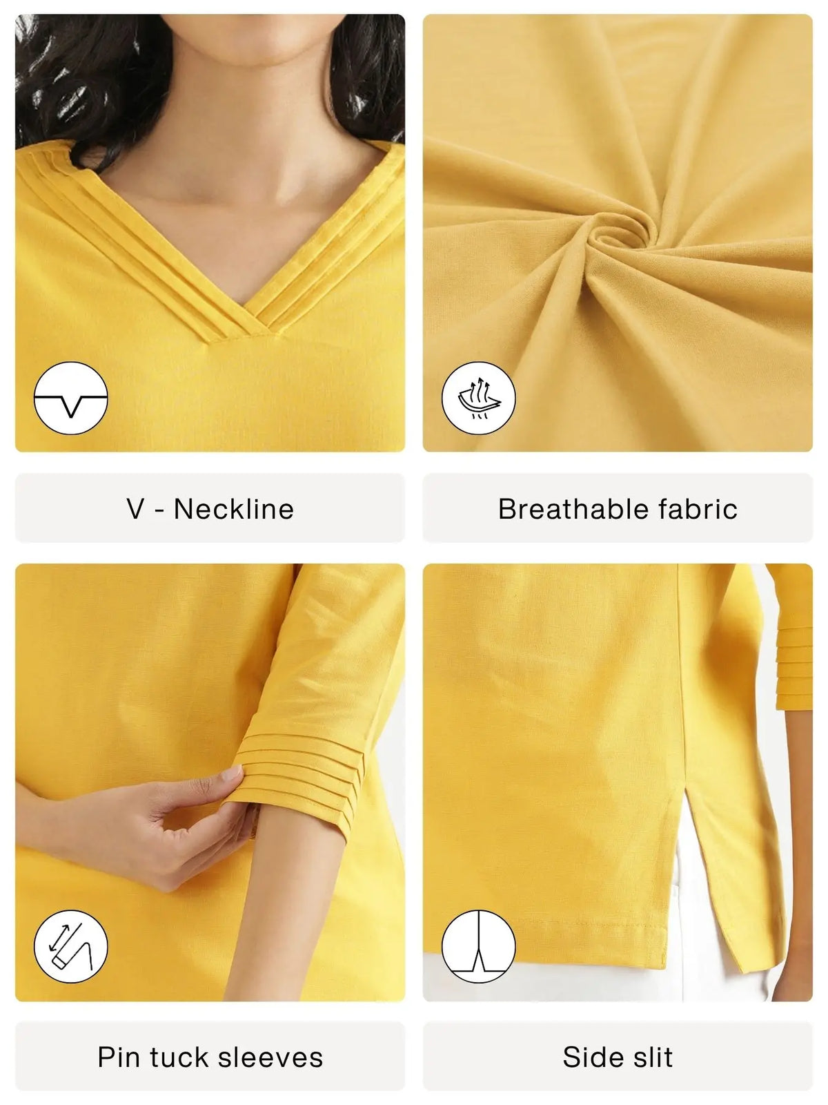 Women Yellow Airy Linen V-Neck Short Kurta