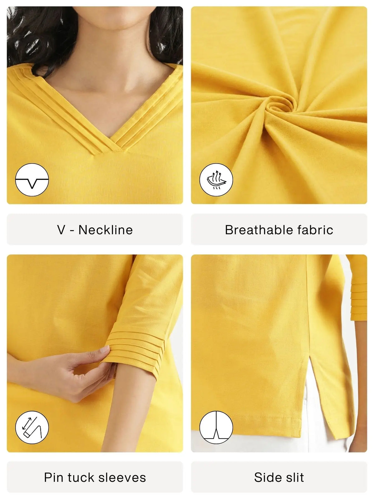 Women Yellow Airy Linen V-Neck Short Kurta