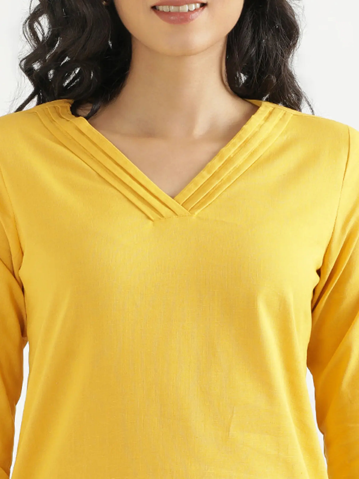 Women Yellow Airy Linen V-Neck Short Kurta