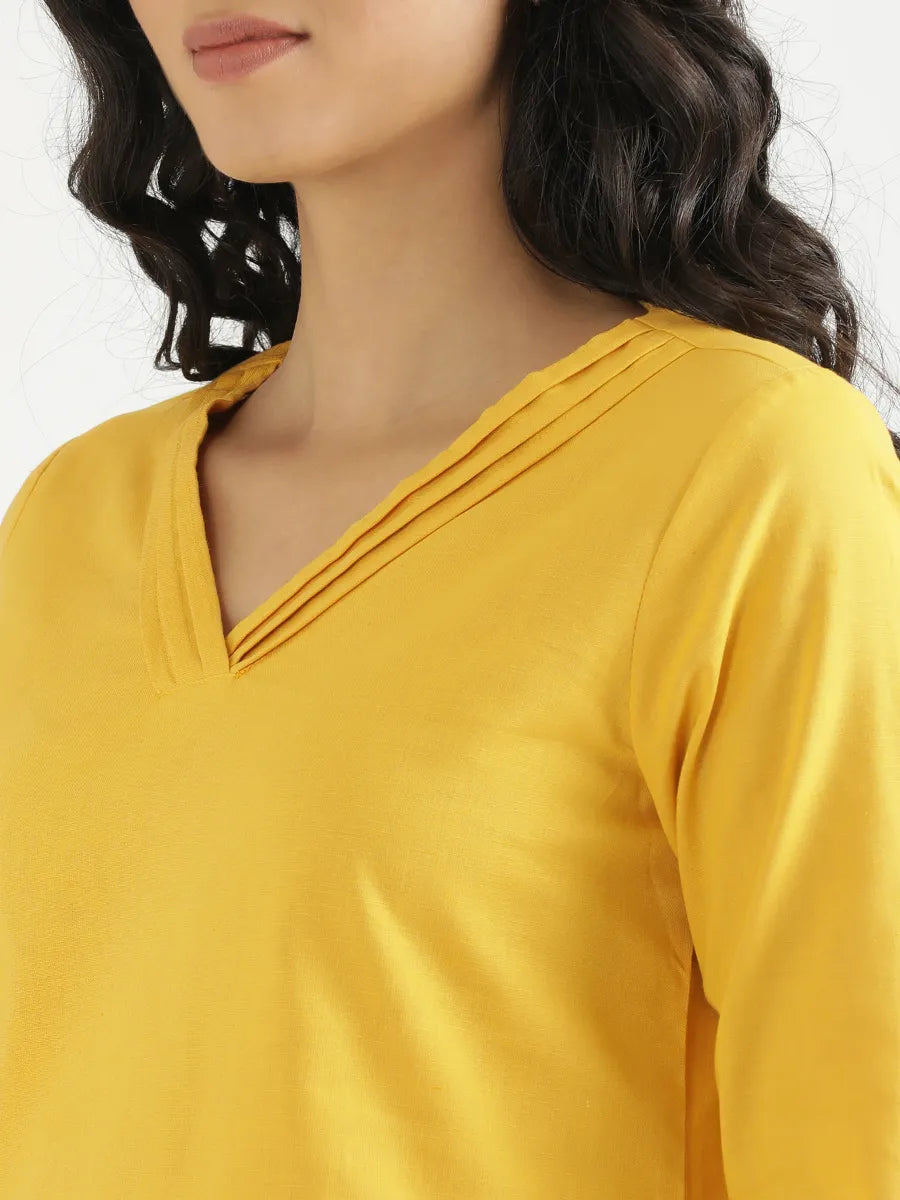 Women Yellow Airy Linen V-Neck Short Kurta