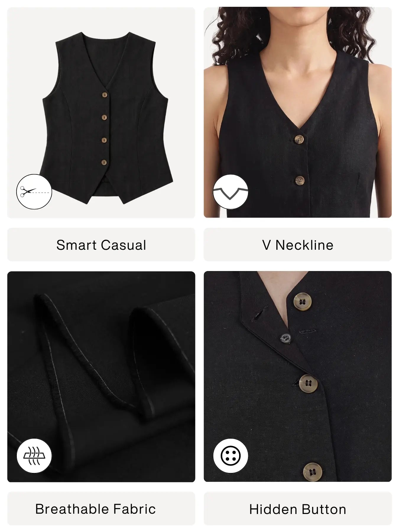 Women Black Airy Linen Waist Coat
