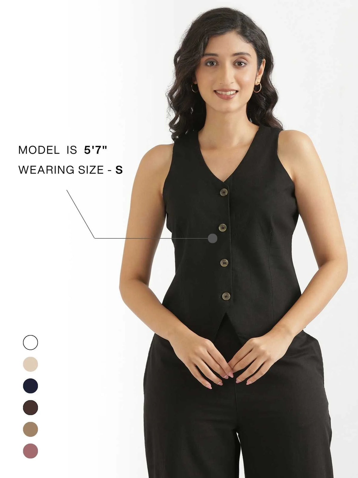 Women Black Airy Linen Waist Coat