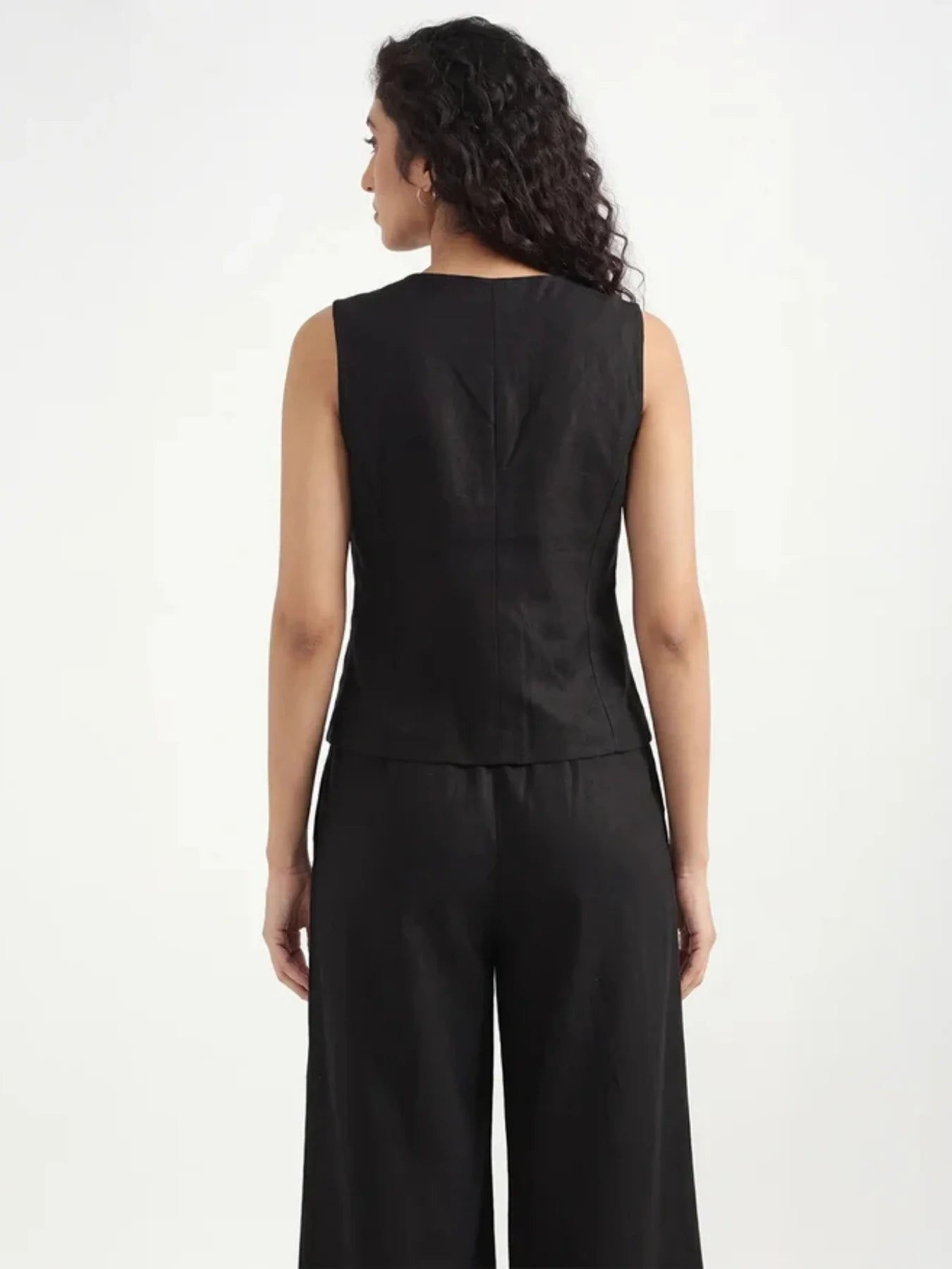 Women Black Airy Linen Waist Coat