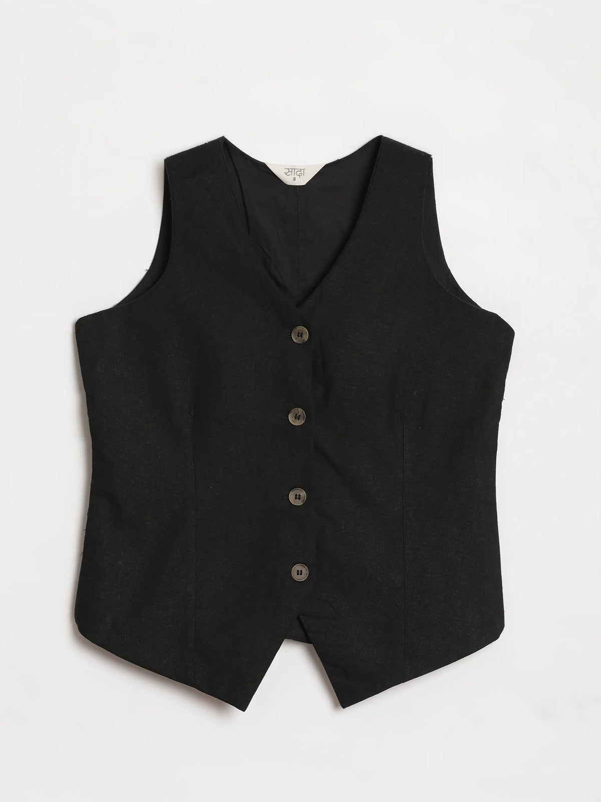 Women Black Airy Linen Waist Coat