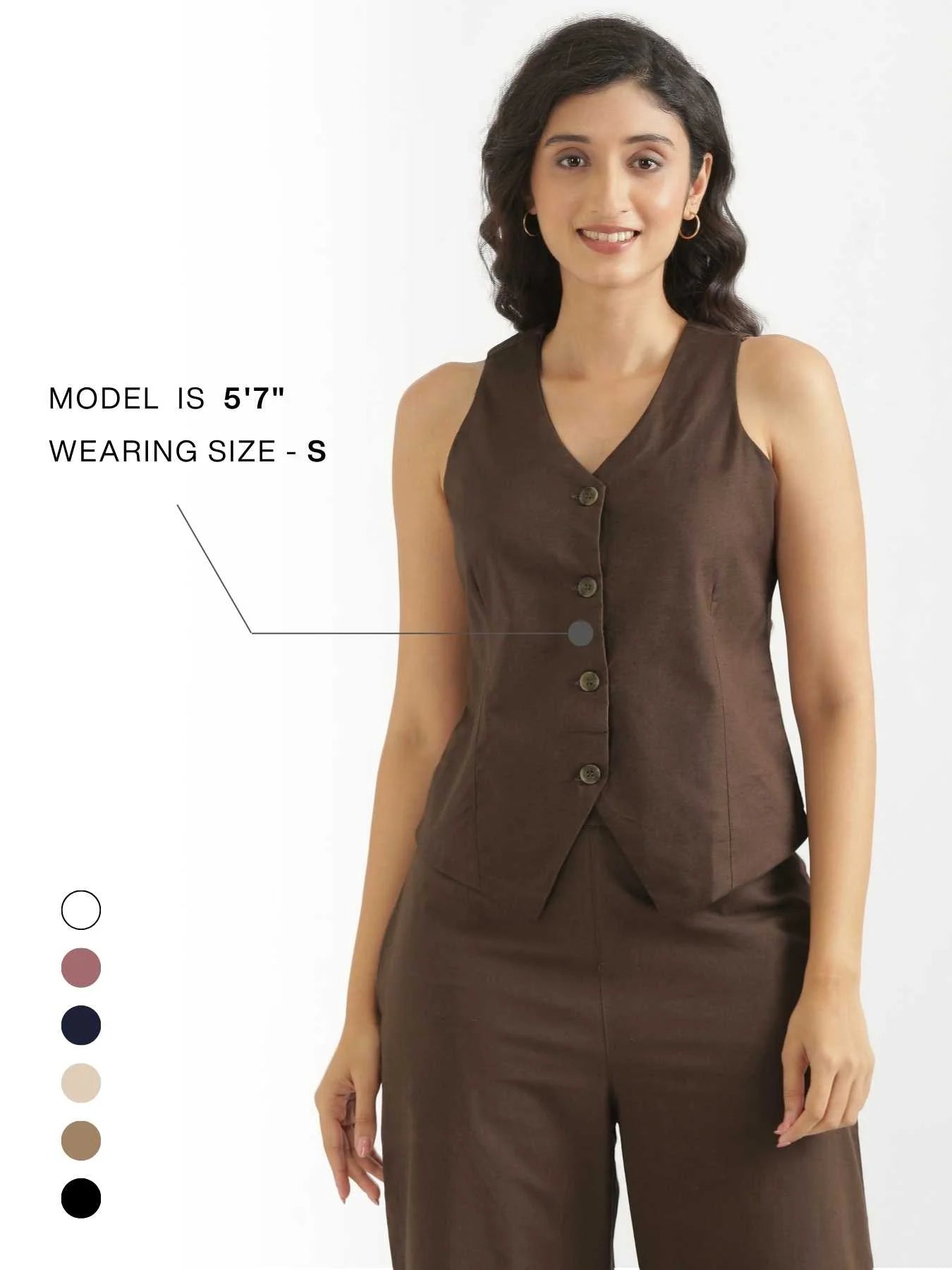 Women Dark Brown Airy Linen Waist Coat