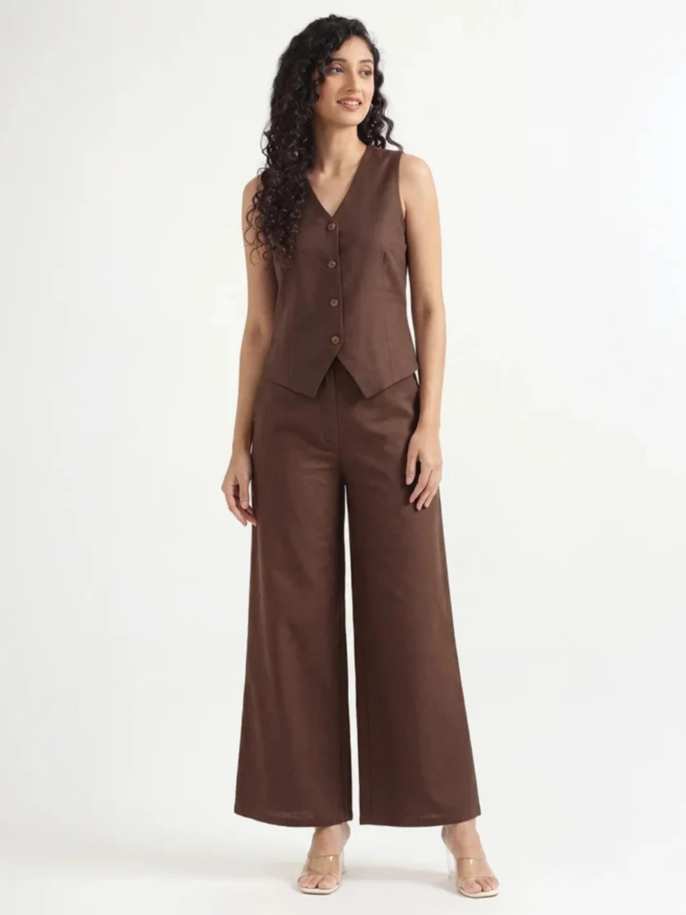 Women Dark Brown Airy Linen Waist Coat