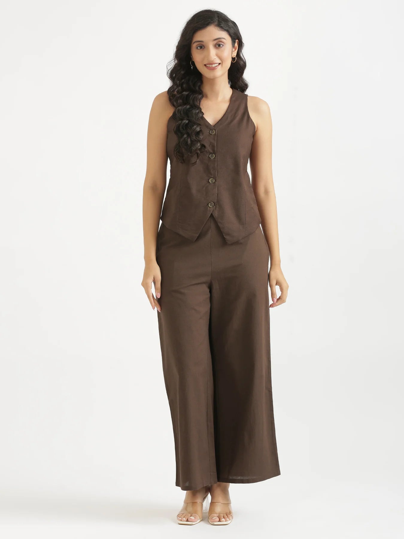 Women Dark Brown Airy Linen Waist Coat