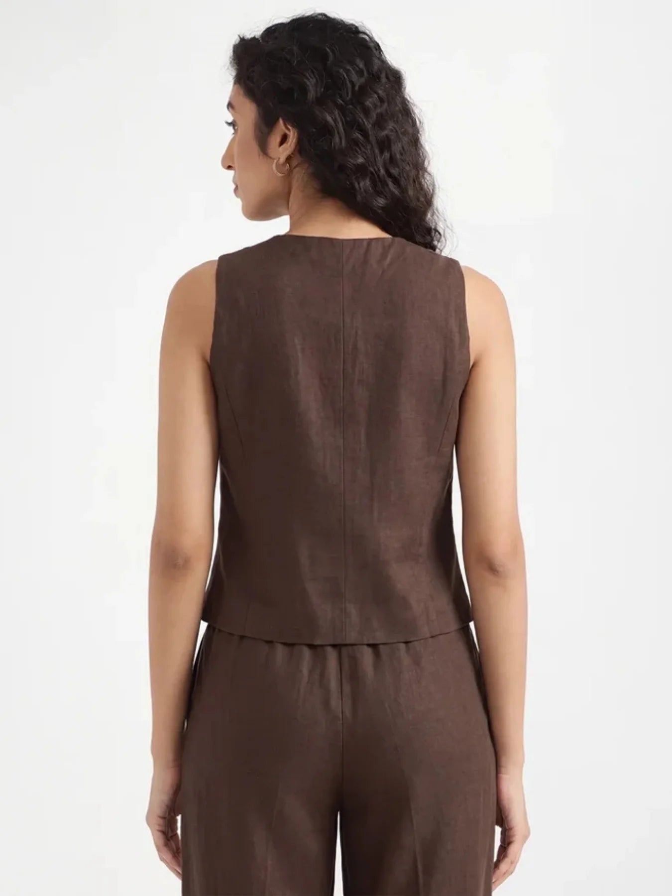 Women Dark Brown Airy Linen Waist Coat