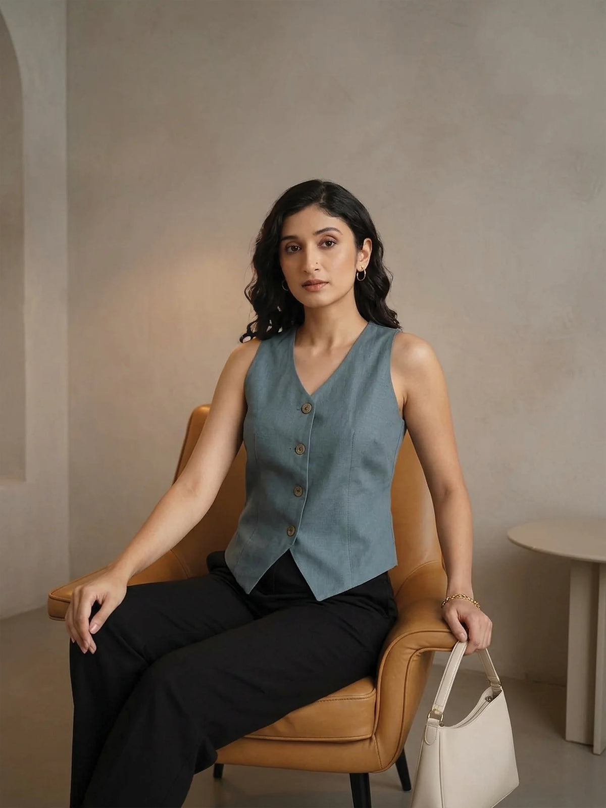 Women German Grey Airy Linen Waist Coat