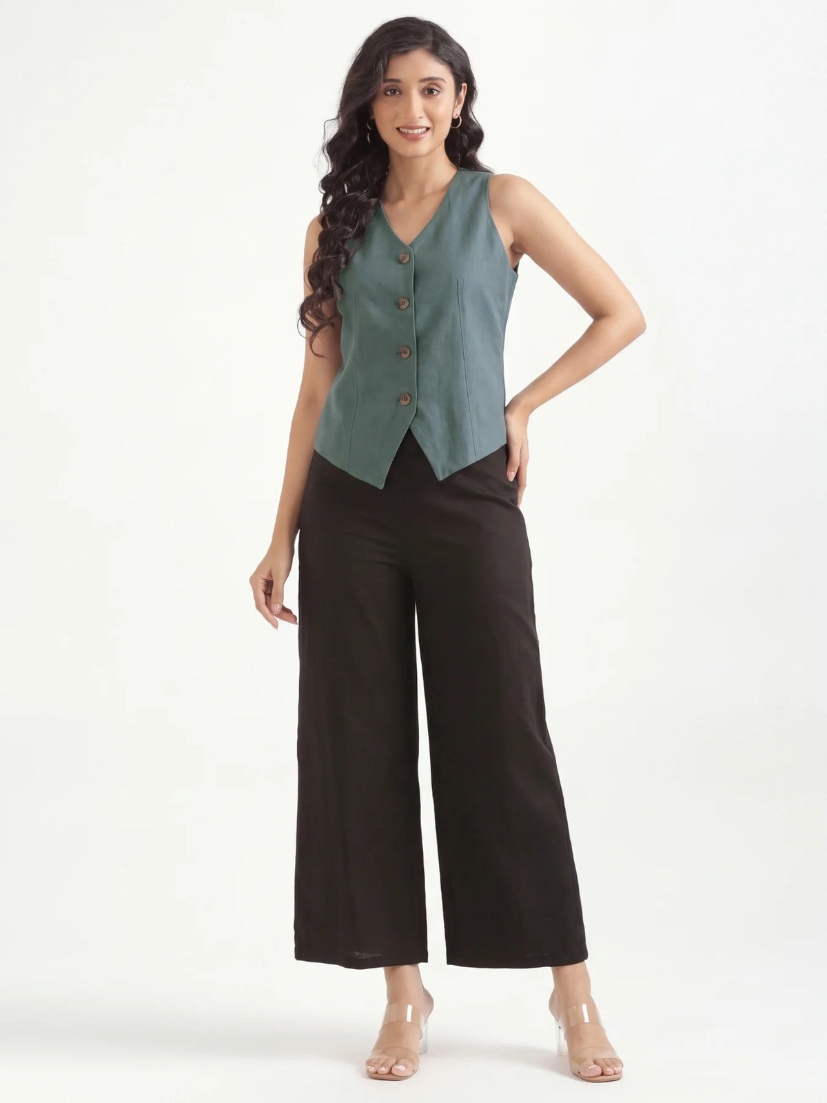 Women German Grey Airy Linen Waist Coat