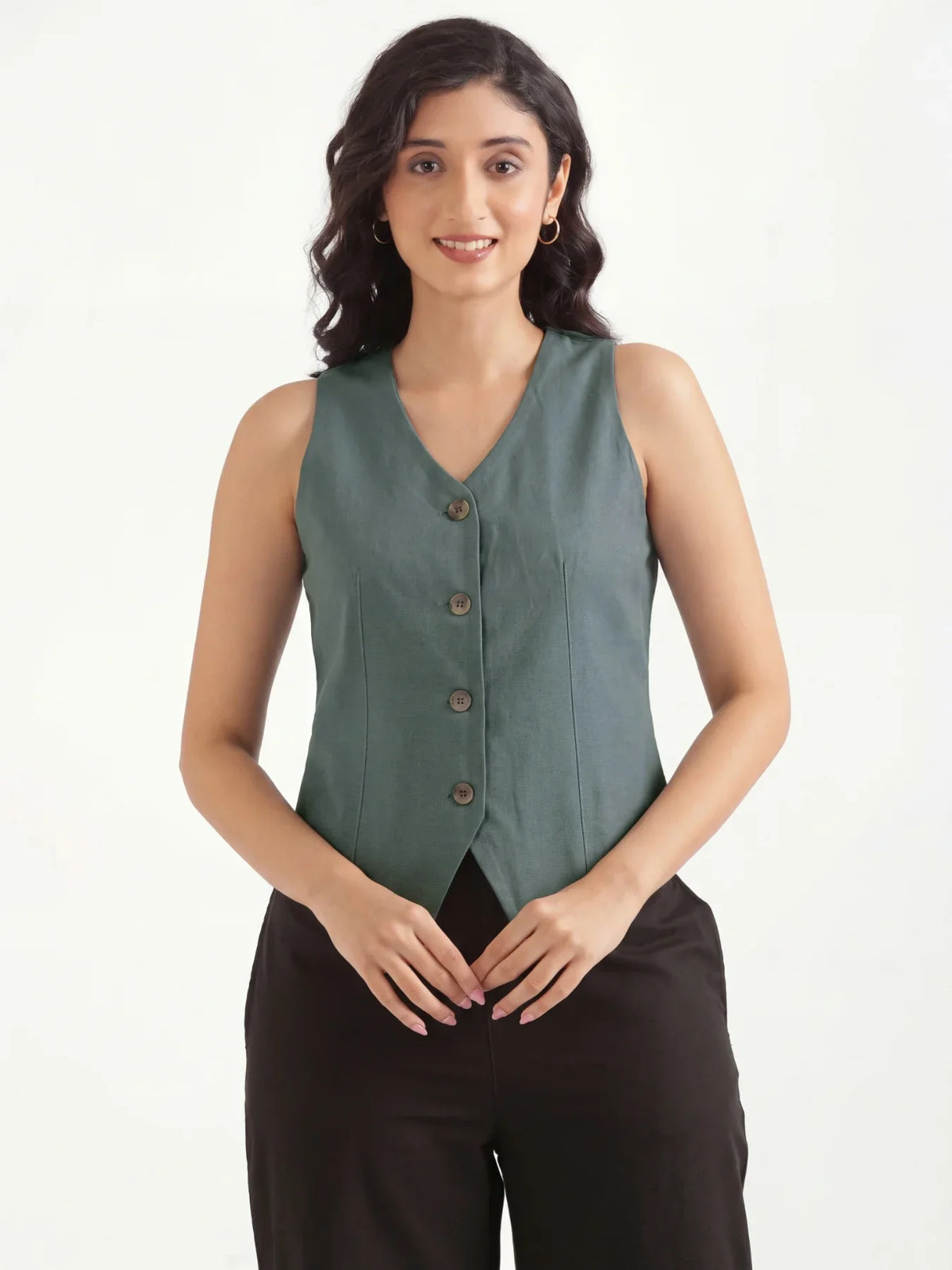 Pick Any 3 Women Airy Linen Waist Coat - German Grey