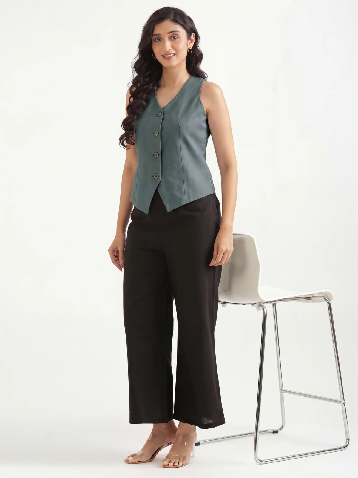 Women German Grey Airy Linen Waist Coat