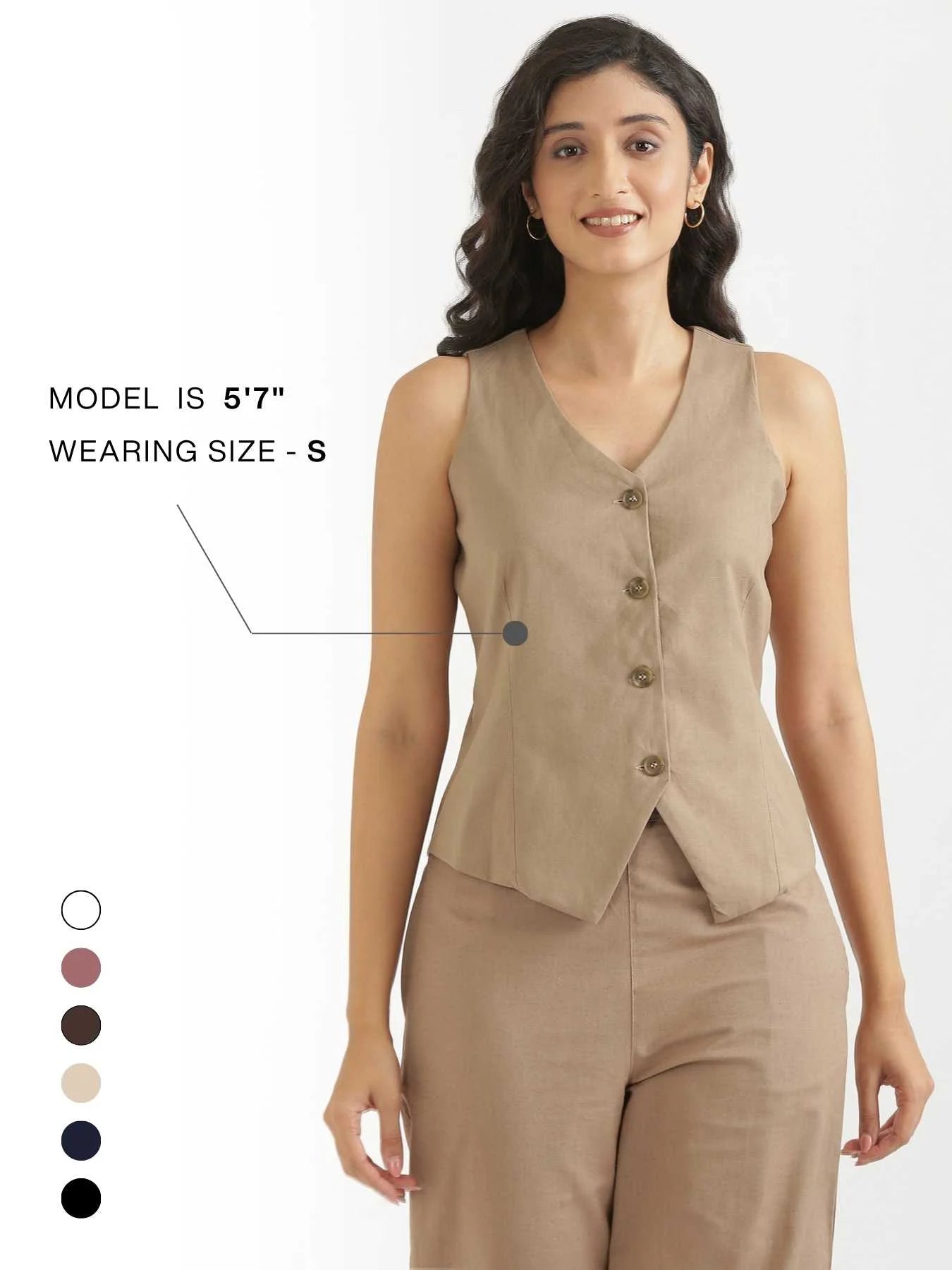 Women Khakhi Airy Linen Waist Coat