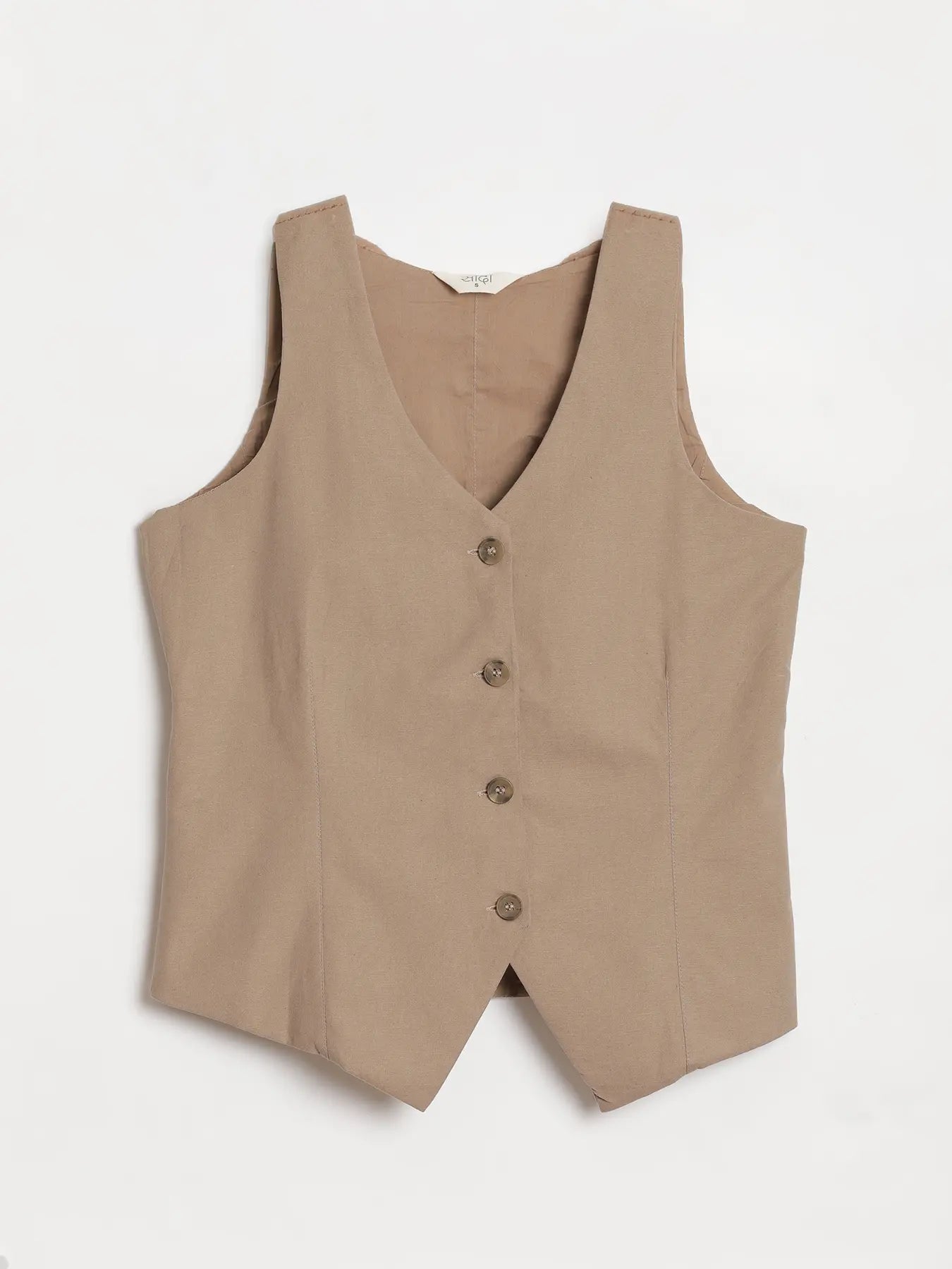 Women Khakhi Airy Linen Waist Coat