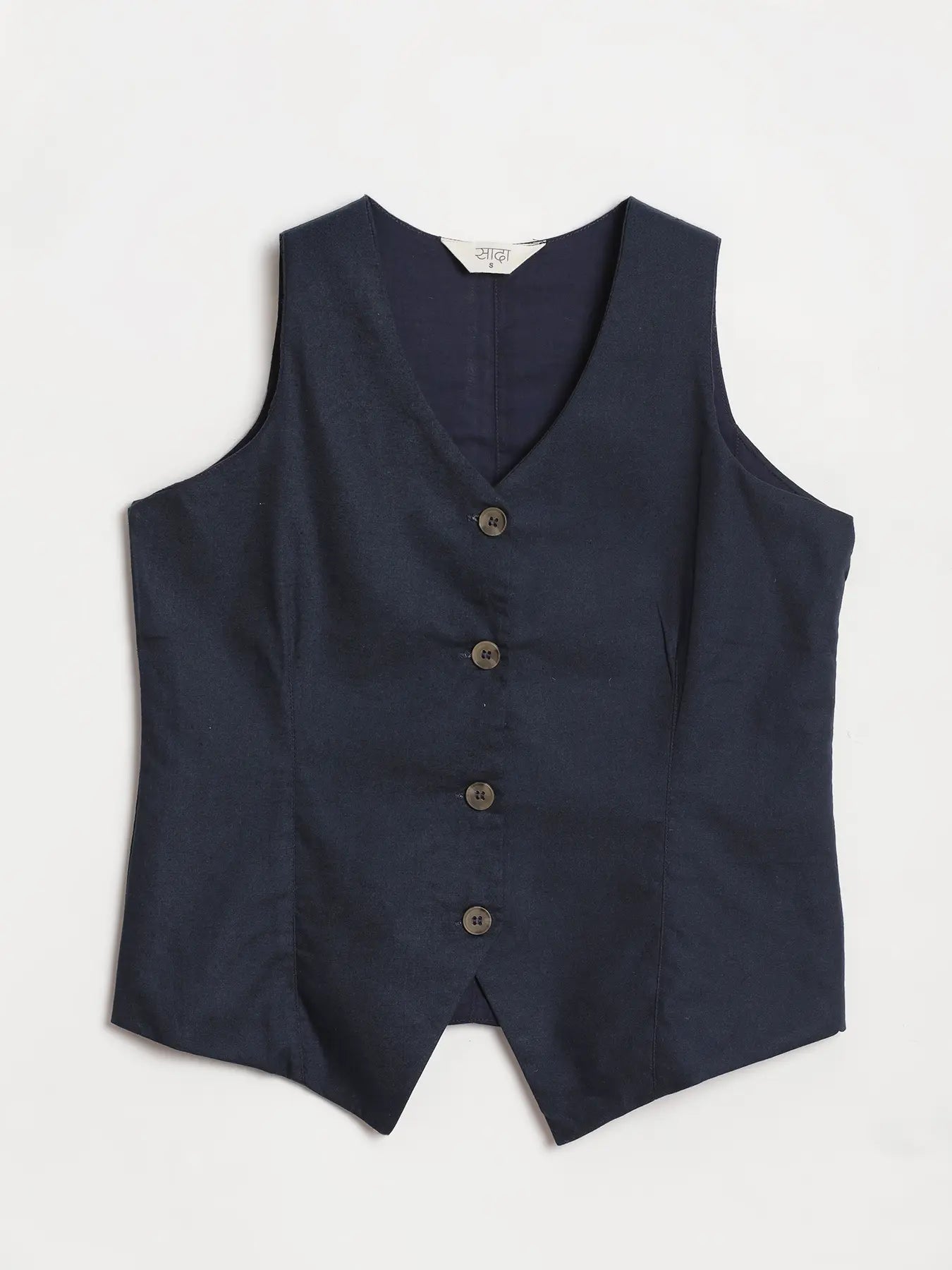 Women Navy Blue Airy Linen Waist Coat