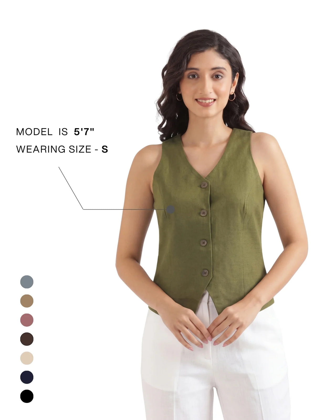 Women Olive Green Airy Linen Waist Coat
