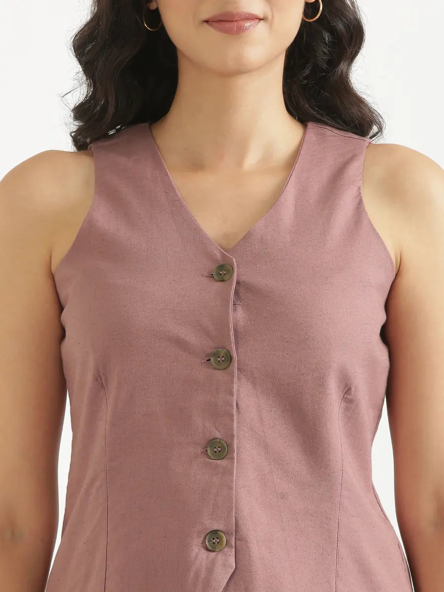 Women Rose Taupe Airy Linen Waist Coat