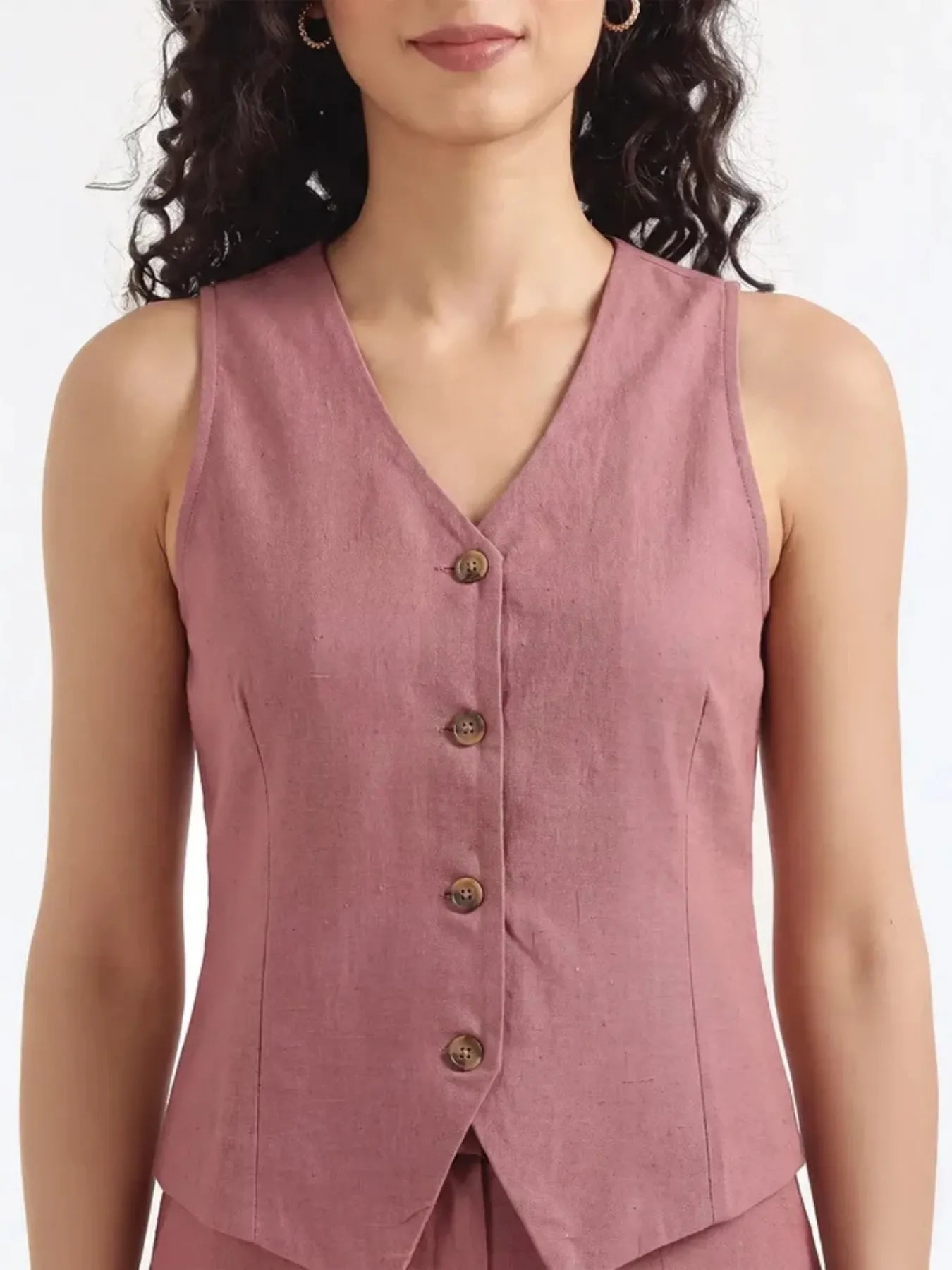 Women Rose Taupe Airy Linen Waist Coat