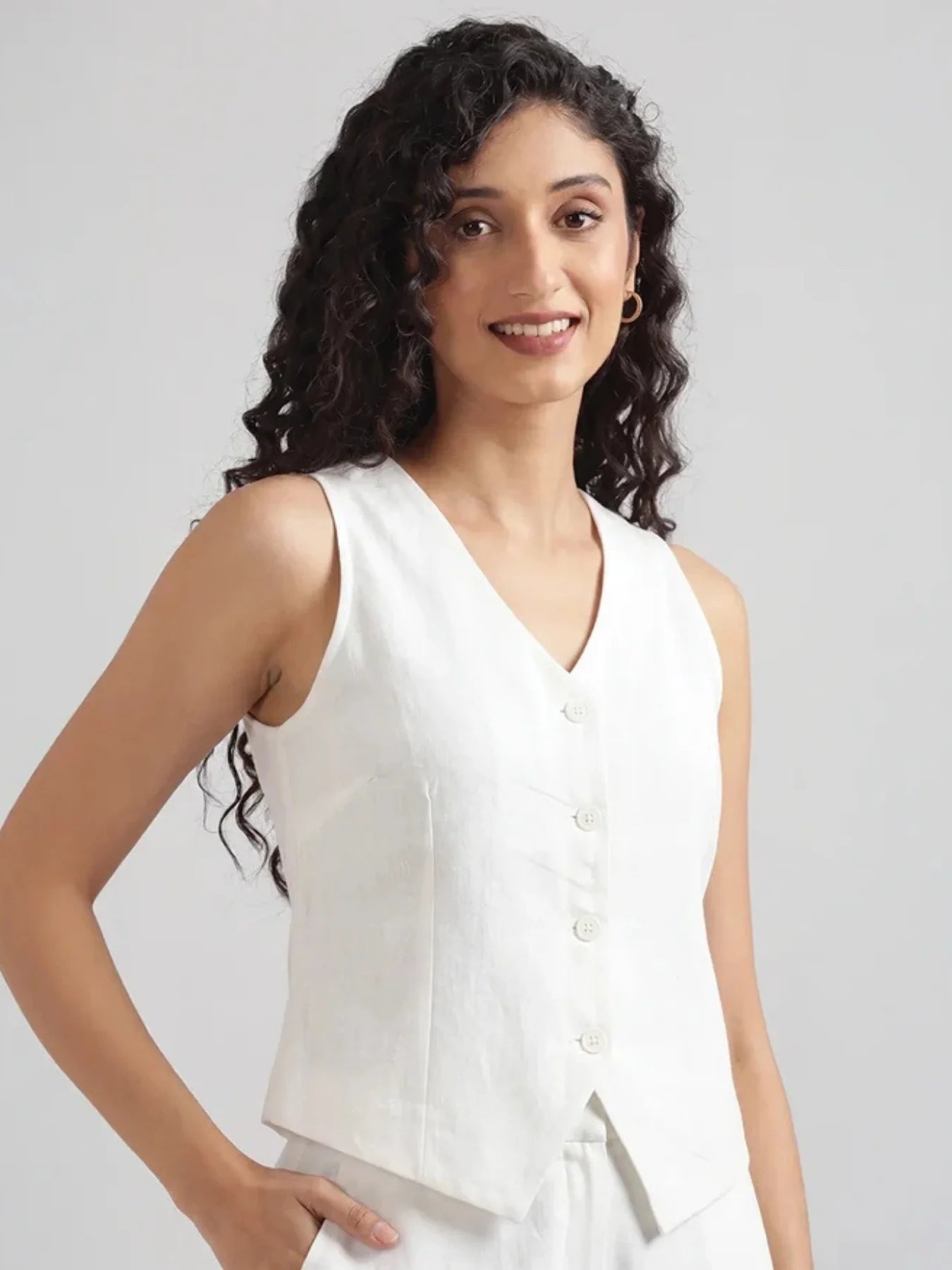 Women White Airy Linen Waist Coat
