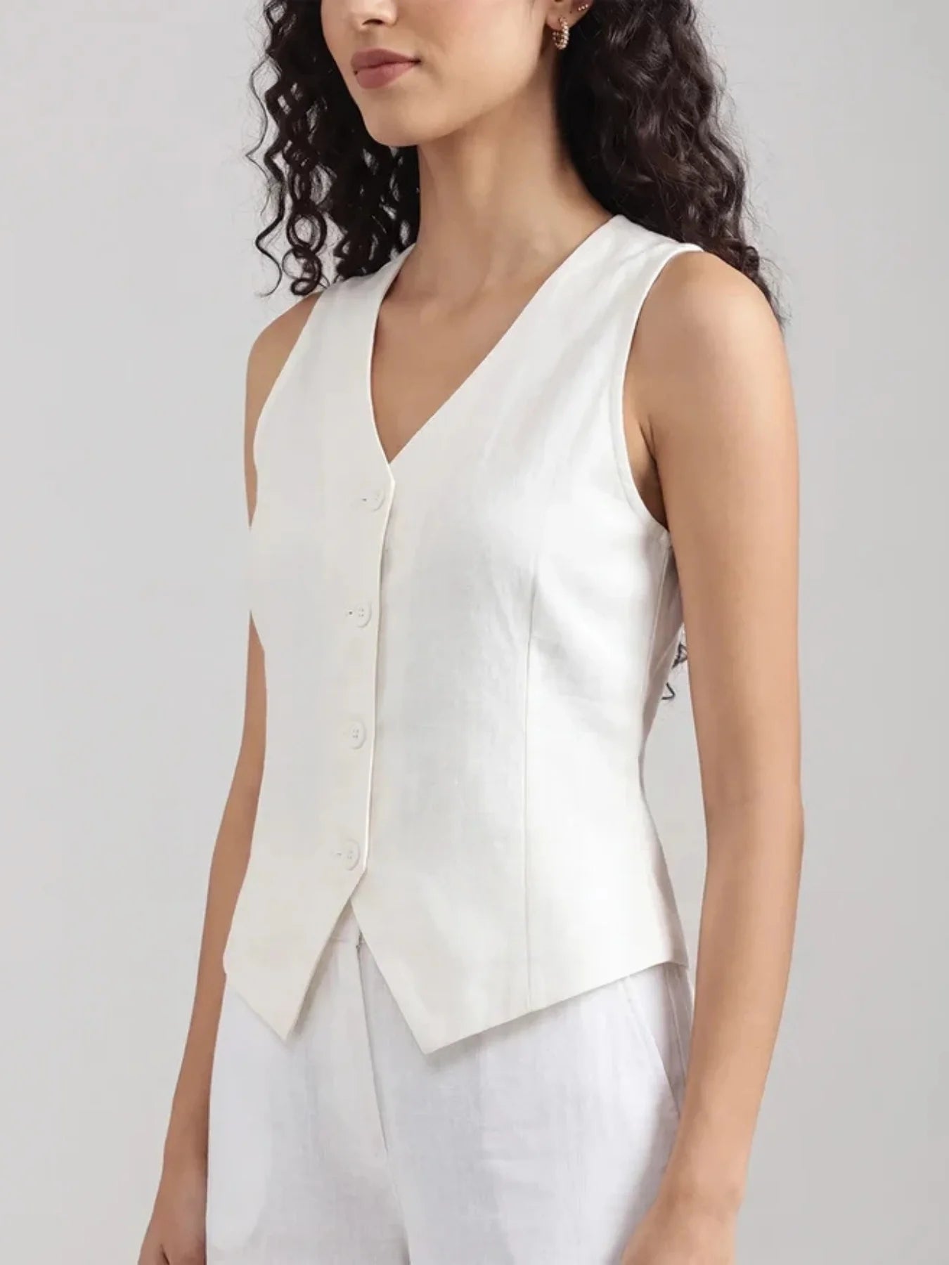 Women White Airy Linen Waist Coat