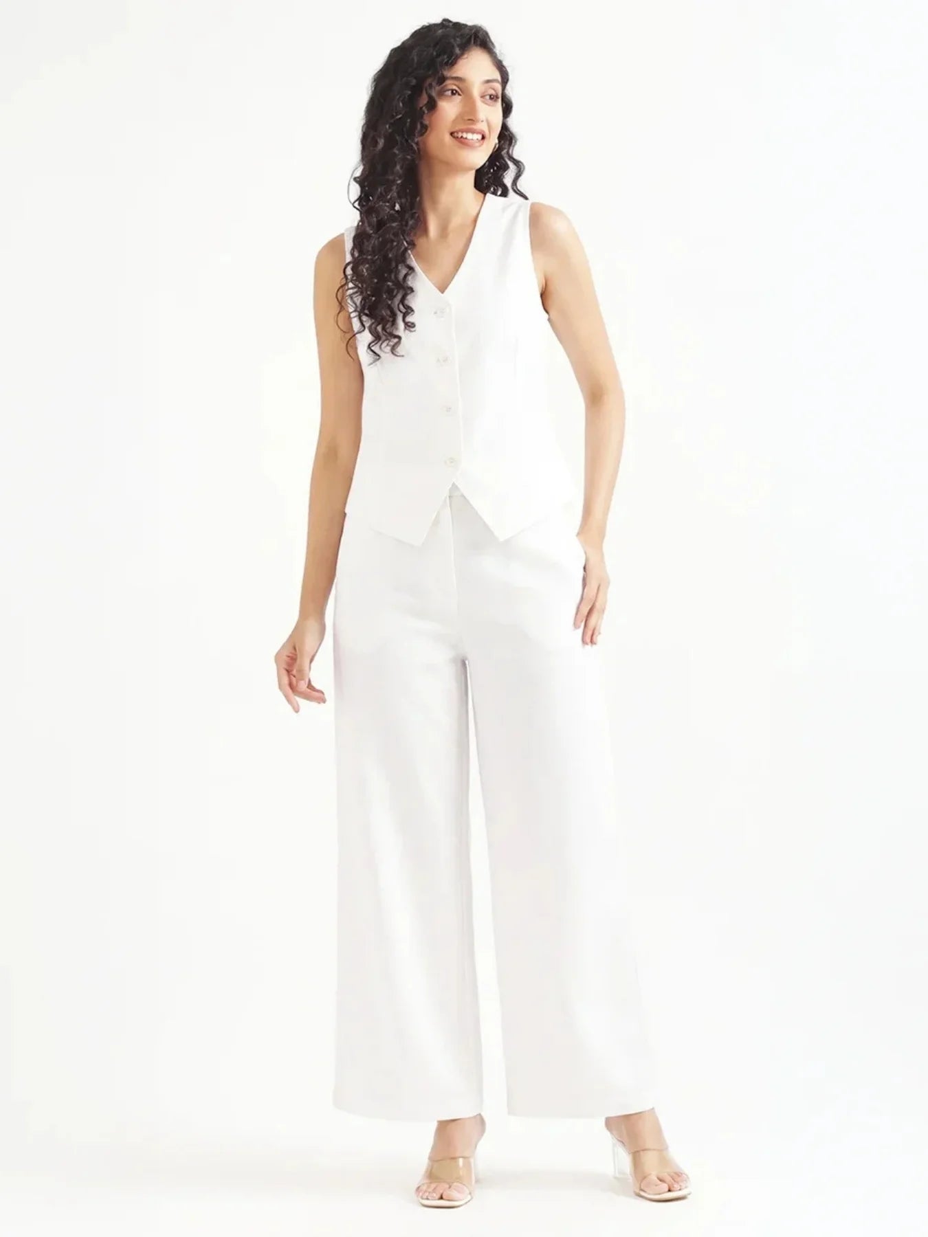 Women White Airy Linen Waist Coat