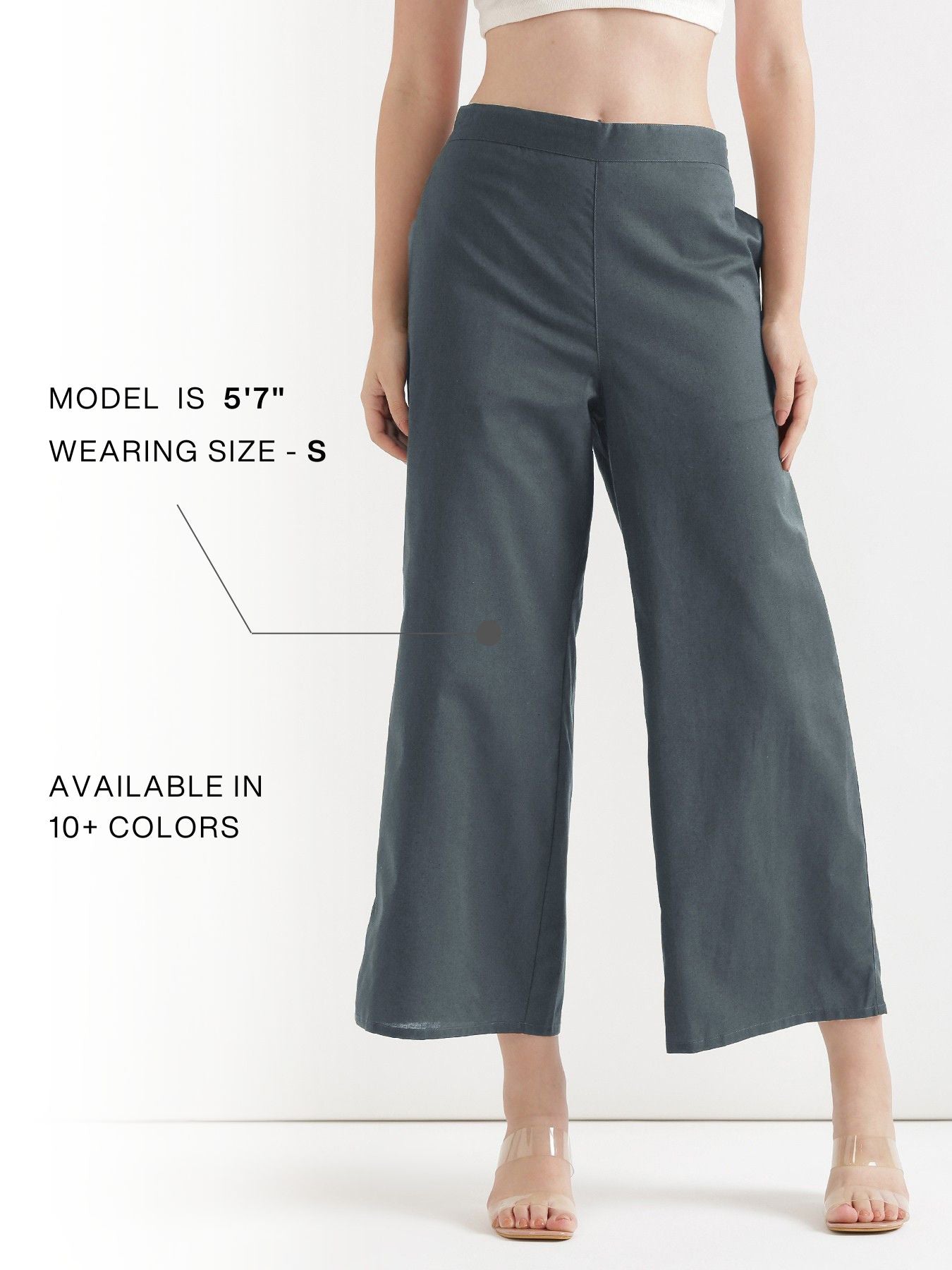 Women German Grey Airy Linen Wide Leg Pant