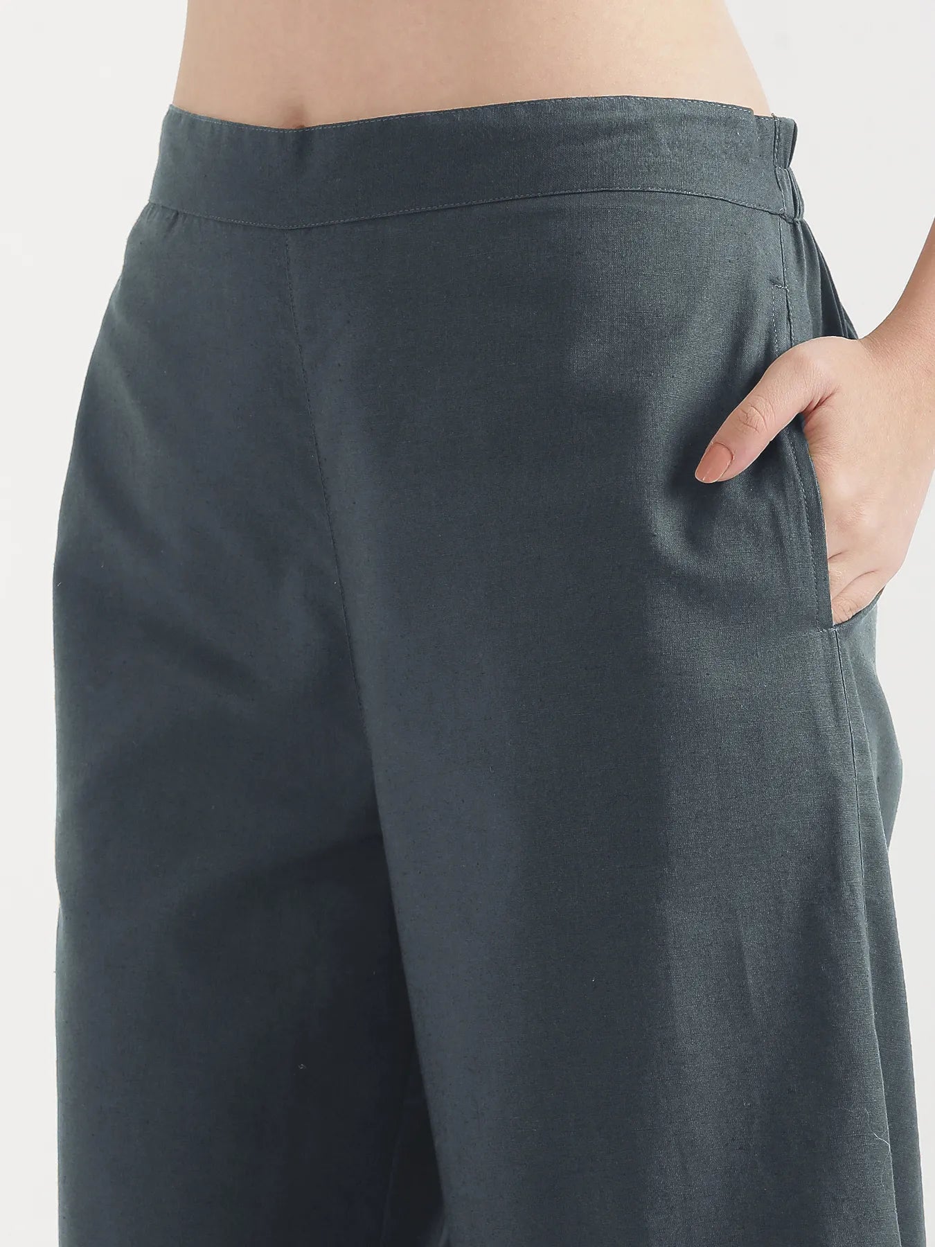 Women German Grey Airy Linen Wide Leg Pant