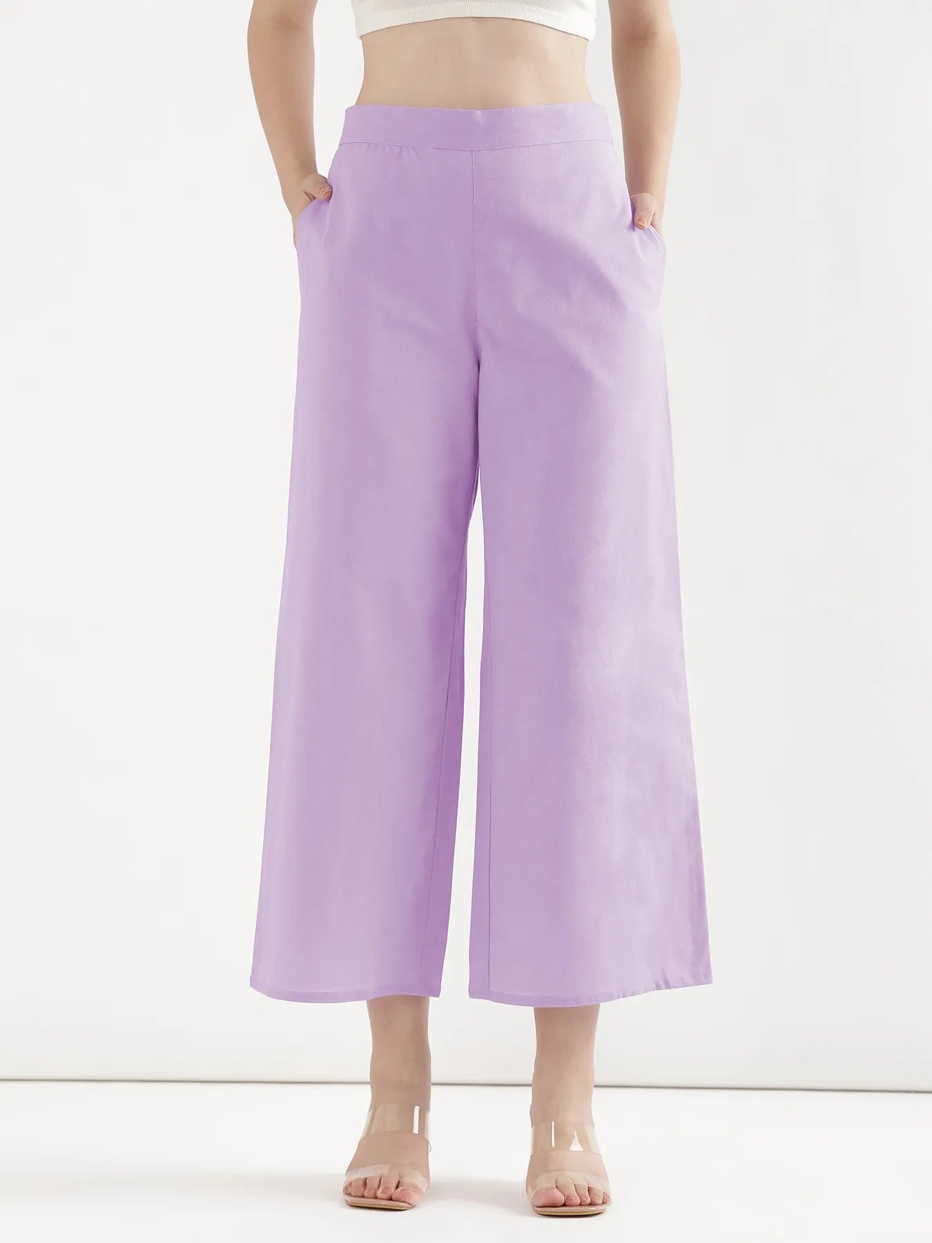 Women Lilac Airy Linen Wide Leg Pant