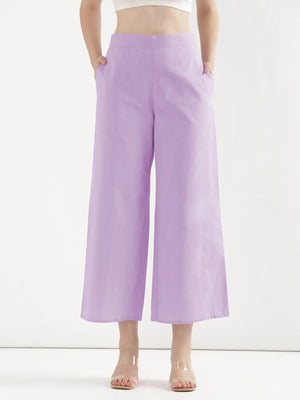 Women Lilac Airy Linen Wide Leg Pant